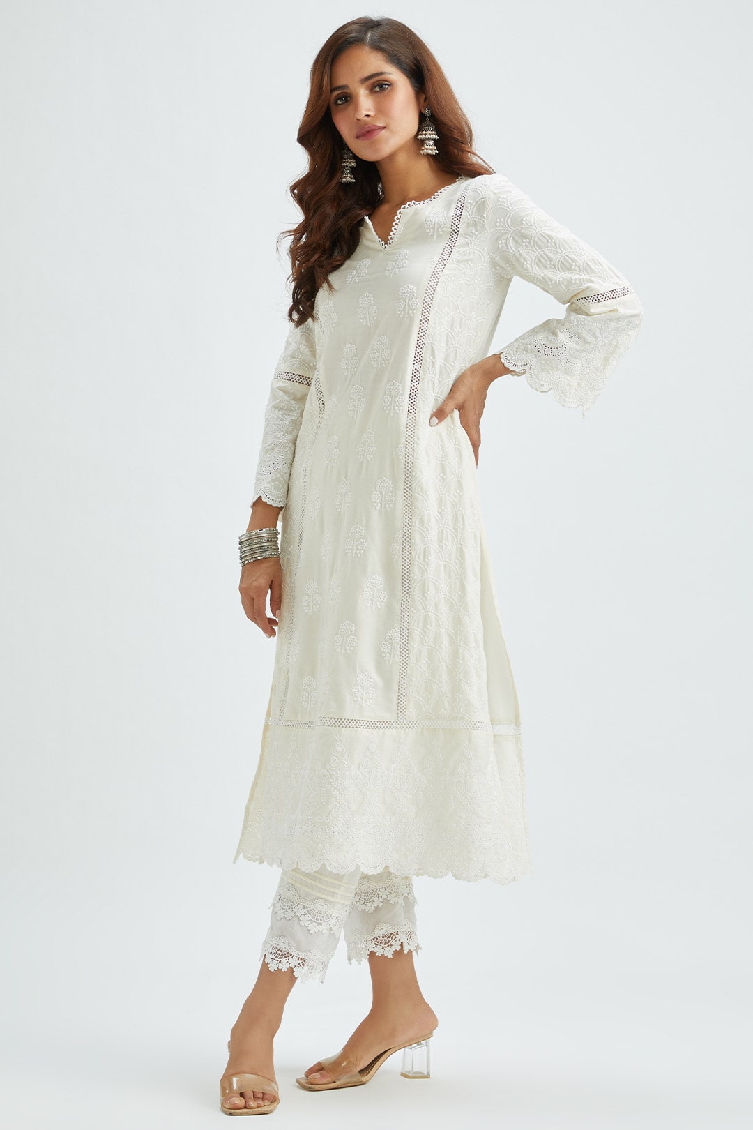 Mulmul Supima Satin Blair Off-White Kurta