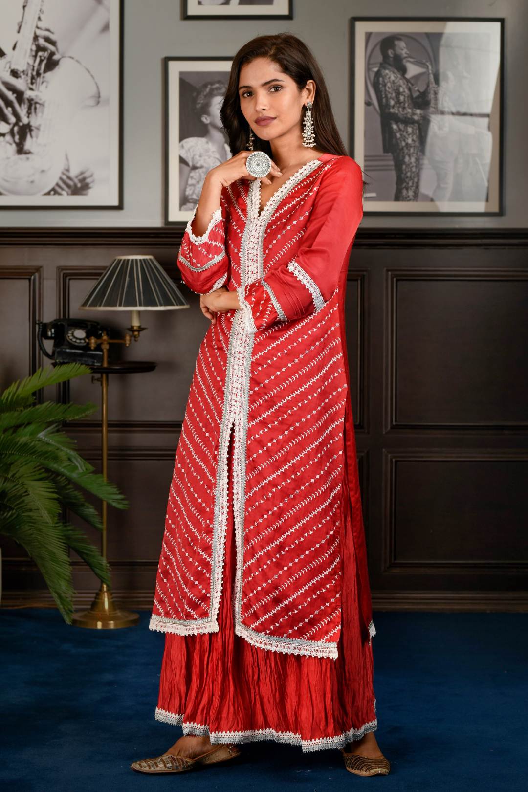 Mulmul Japanese Silk Blythe Red Kurta With Blythe Red Pyajama