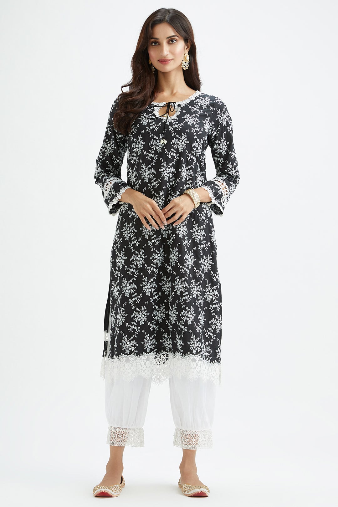 Mulmul Supima Satin Brook Black Kurta With Lax Harem Pant