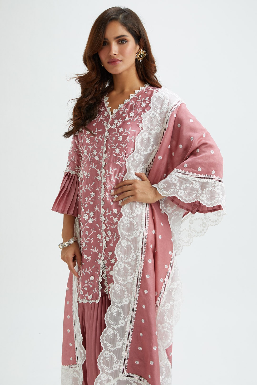 Mulmul Cupro Silk Cairo Mauve Kurta With Cairo Mauve Garara