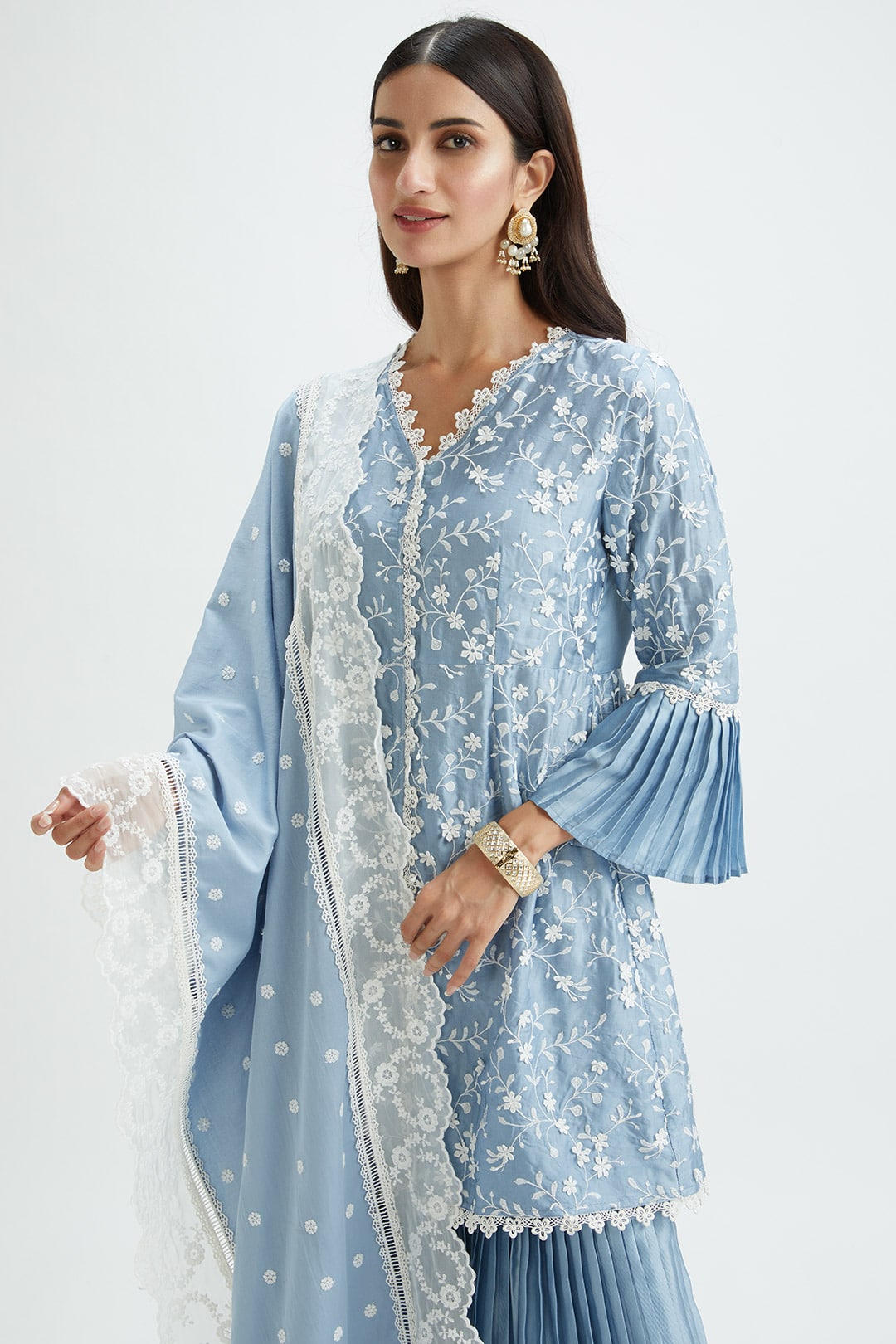 Mulmul Cupro Silk Cairo Blue Kurta With Cairo Blue Garara