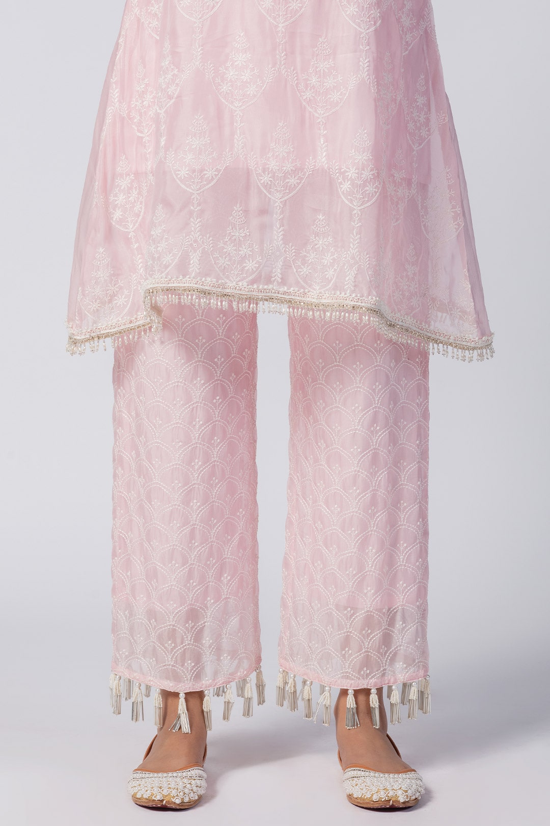 Mulmul Tencel Luxe Organza Celeste Kurta Pink With Celeste Pant