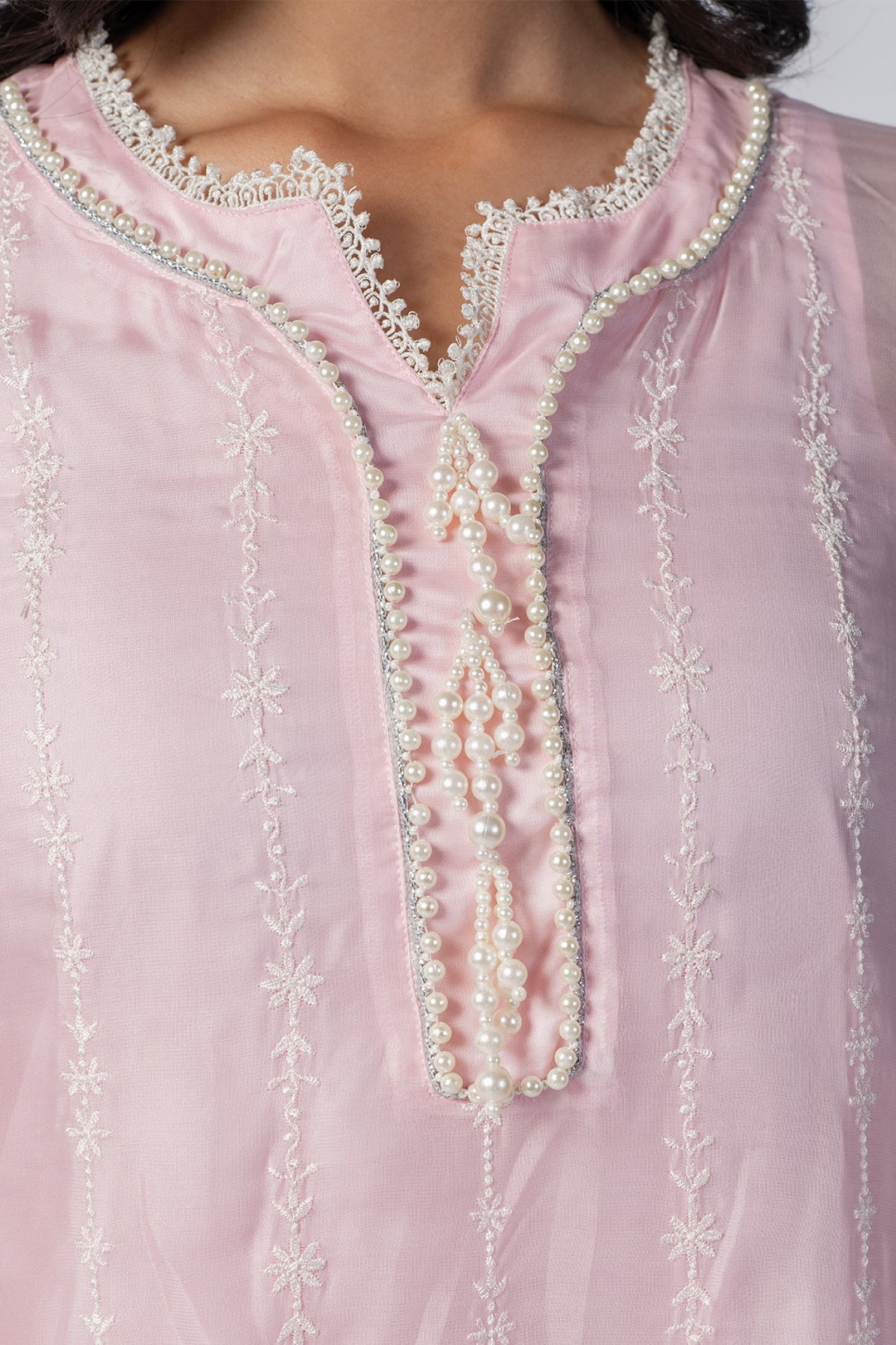 Mulmul Tencel Luxe Organza Celeste Kurta Pink With Celeste Pant