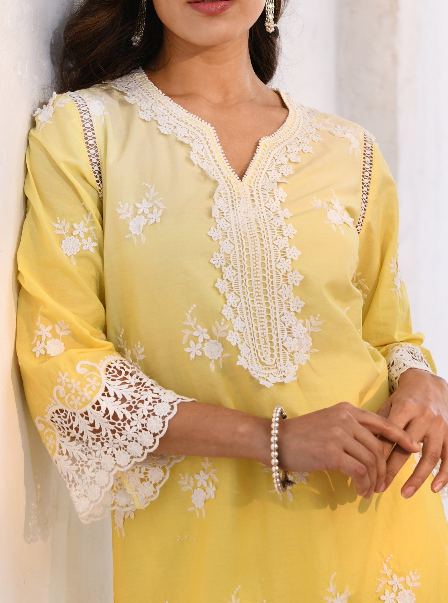 Mulmul Cotton Chapoli Yellow Kurta With Mulmul Cotton Chapoli Yellow Pant