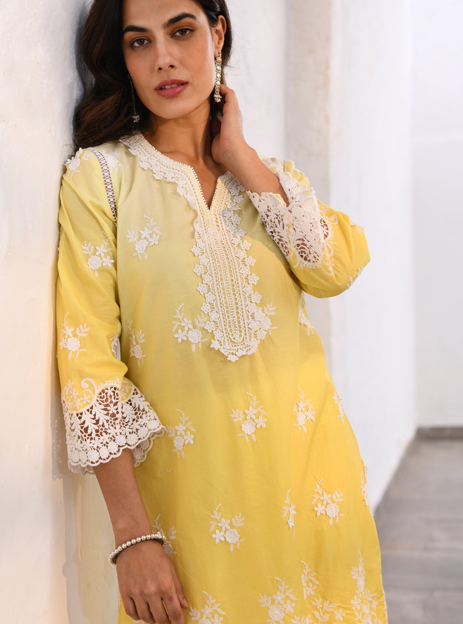 Mulmul Cotton Chapoli Yellow Kurta With Mulmul Cotton Chapoli Yellow Pant