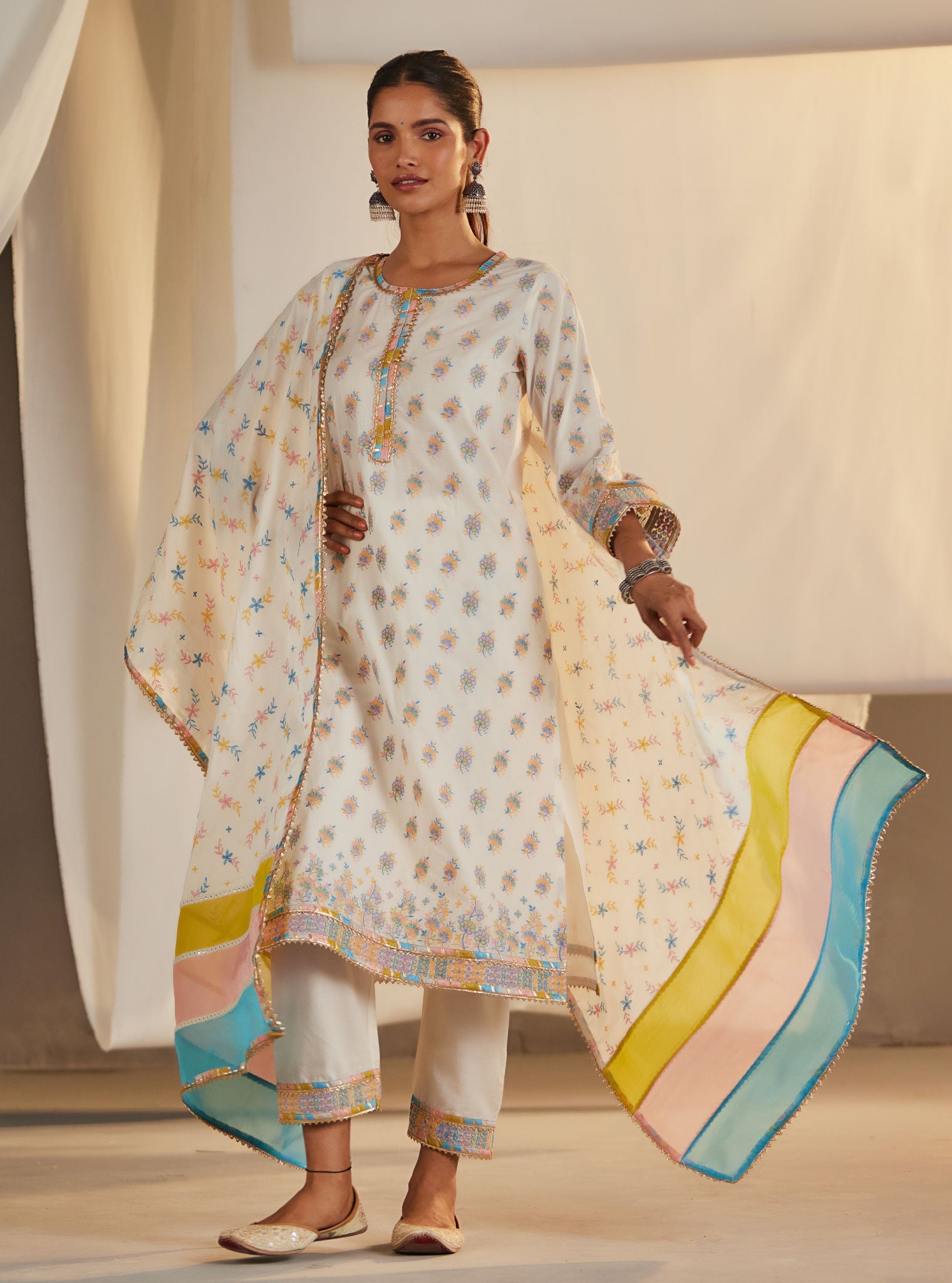 Mulmul Cotton Denise Off White Kurta With Denise Off White Pant