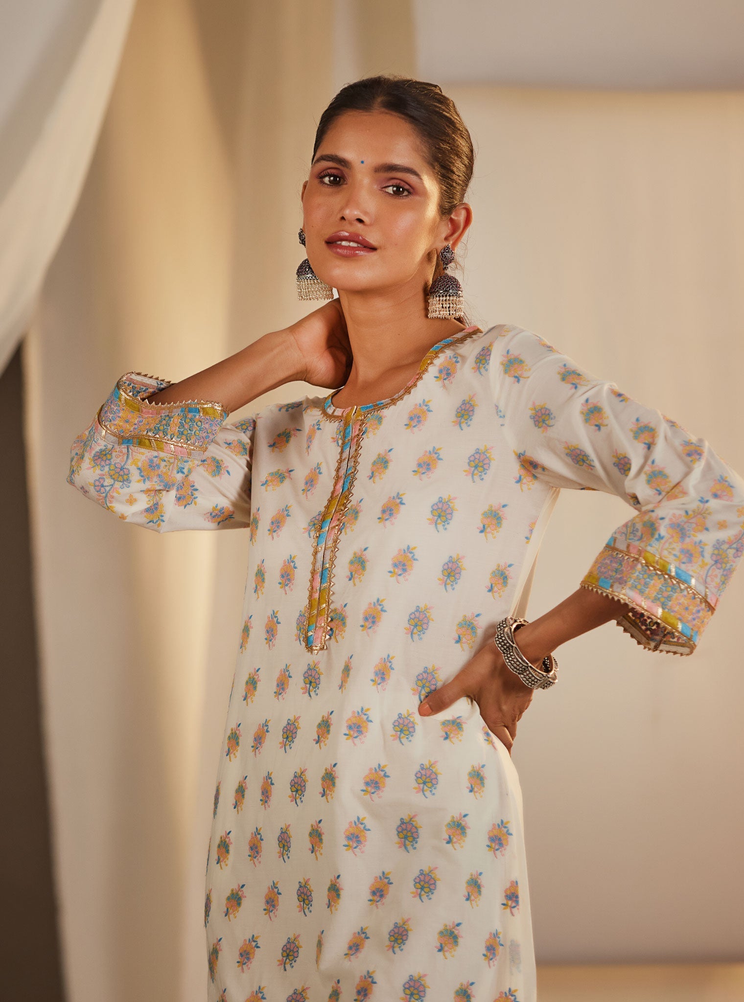 Mulmul Cotton Denise Off White Kurta With Denise Off White Pant