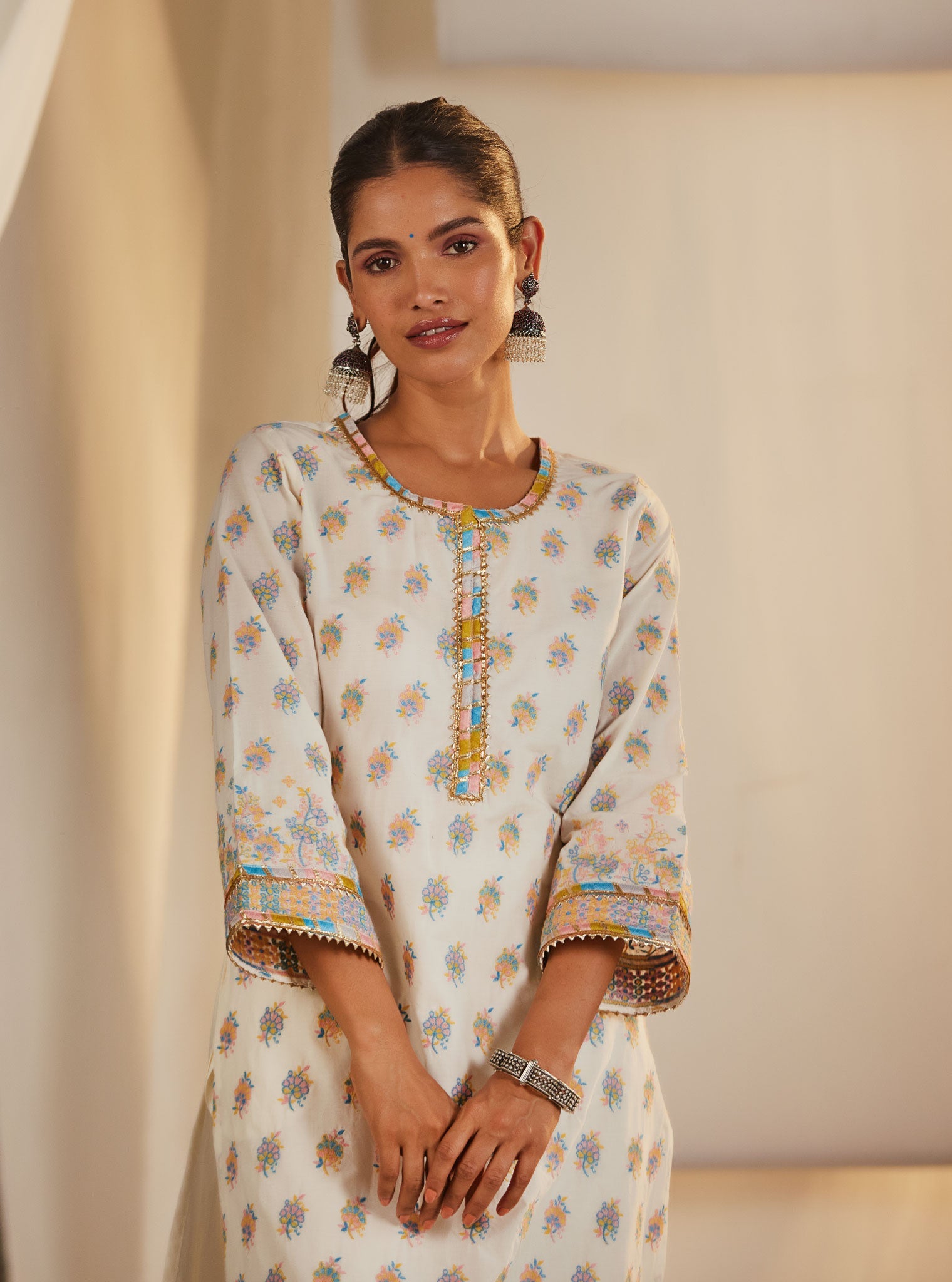 Mulmul Cotton Denise Off White Kurta With Denise Off White Pant