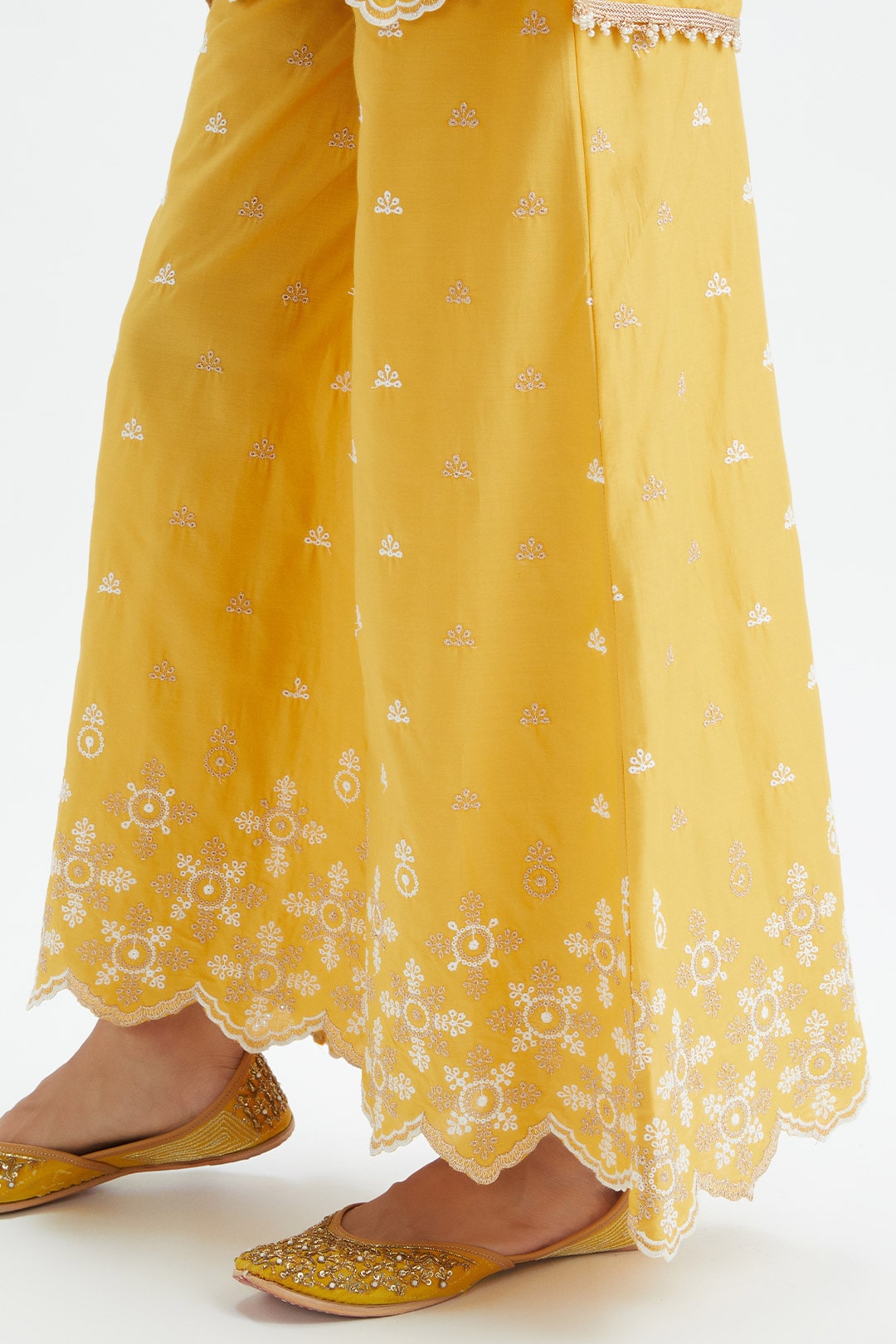 Mulmul Cotton Dove Yellow Kurta With Dove Yellow Sharara