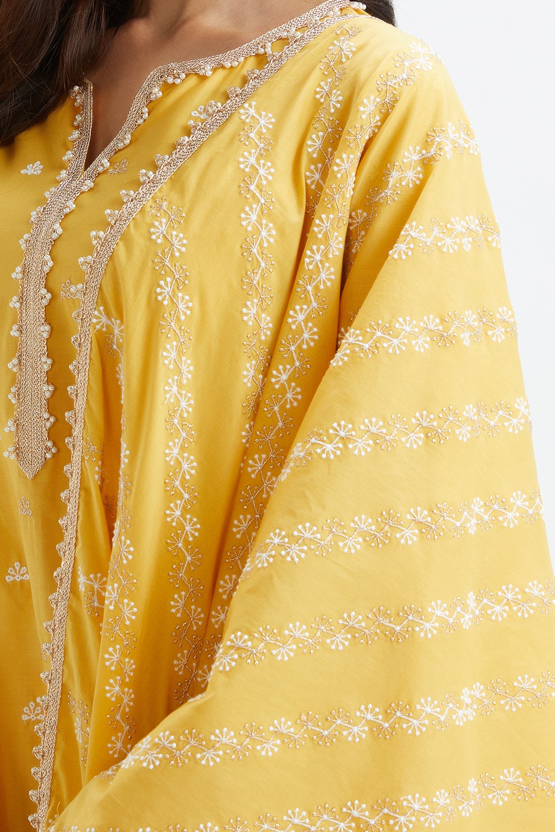 Mulmul Cotton Dove Yellow Kurta With Dove Yellow Sharara