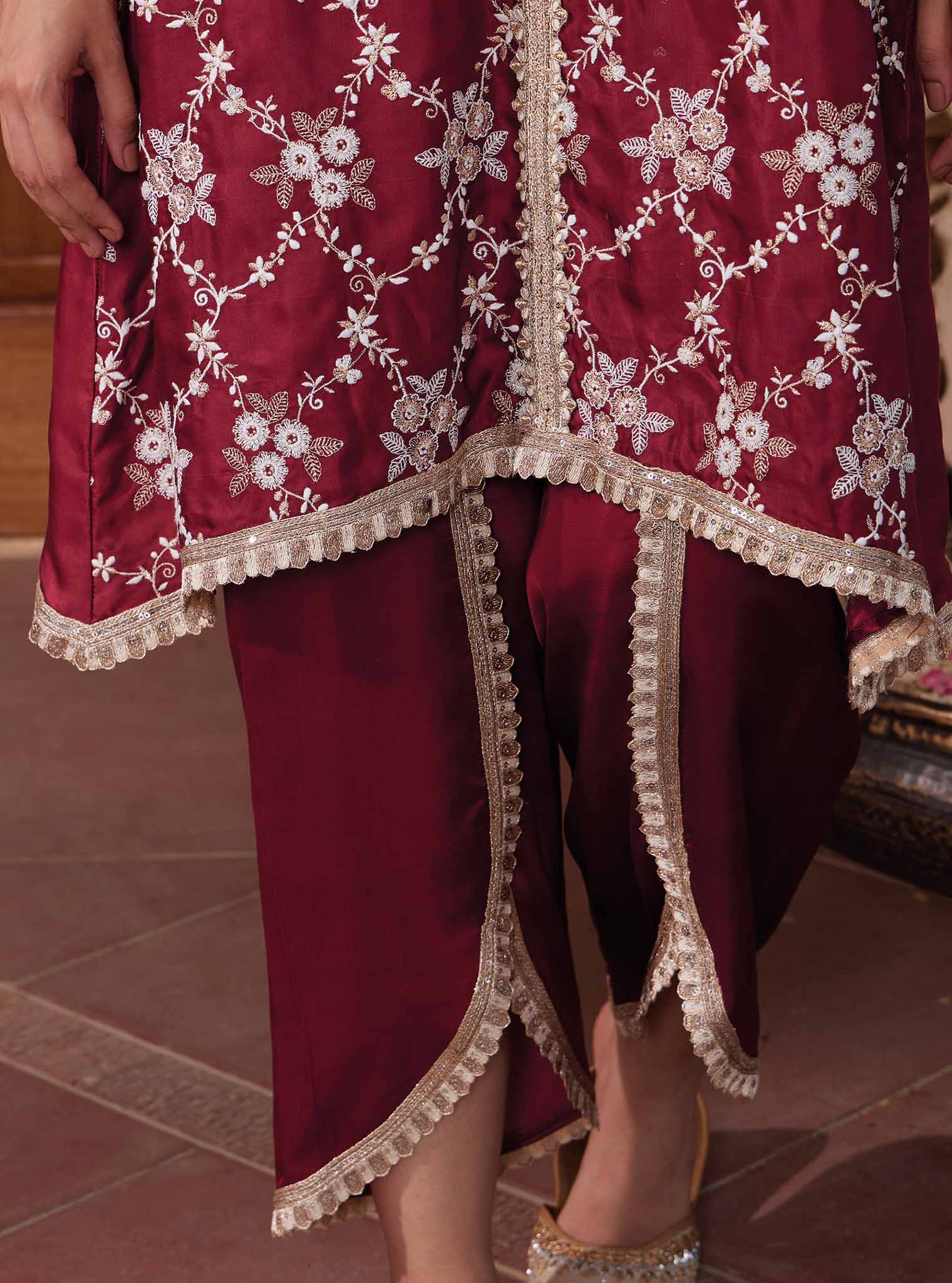 Mulmul Cupro Dvija Wine Kurta with Mulmul Cupro Dvija Wine Pant