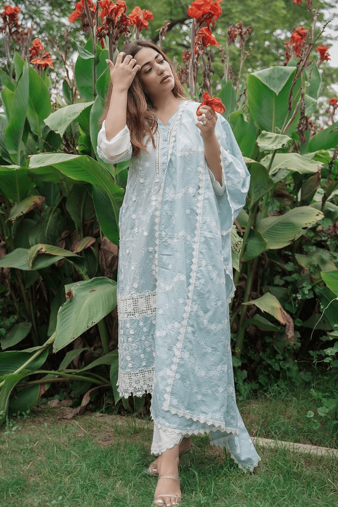 Mulmul Cotton Echo Light Blue Kurta