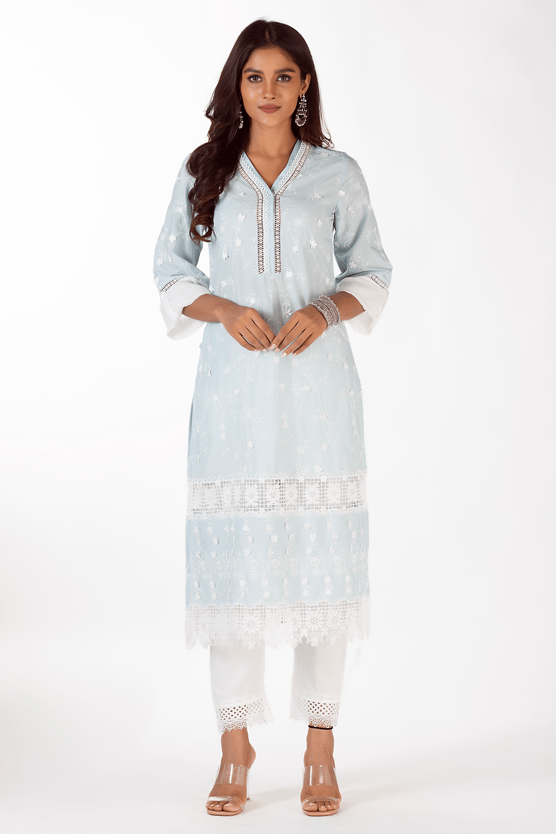 Mulmul Cotton Echo Light Blue Kurta