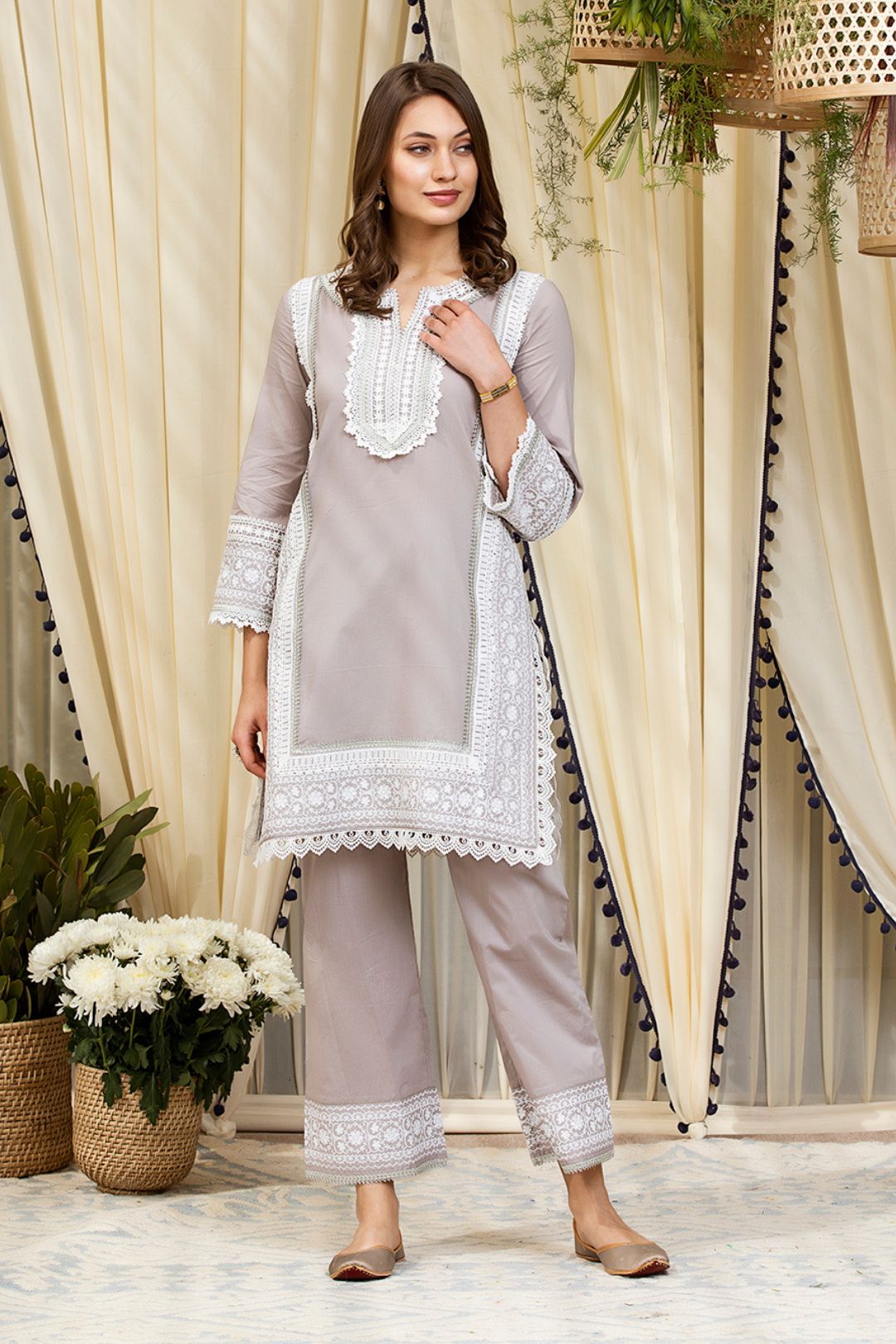 Mulmul Cotton Elda Kurta With Elda Pyajama