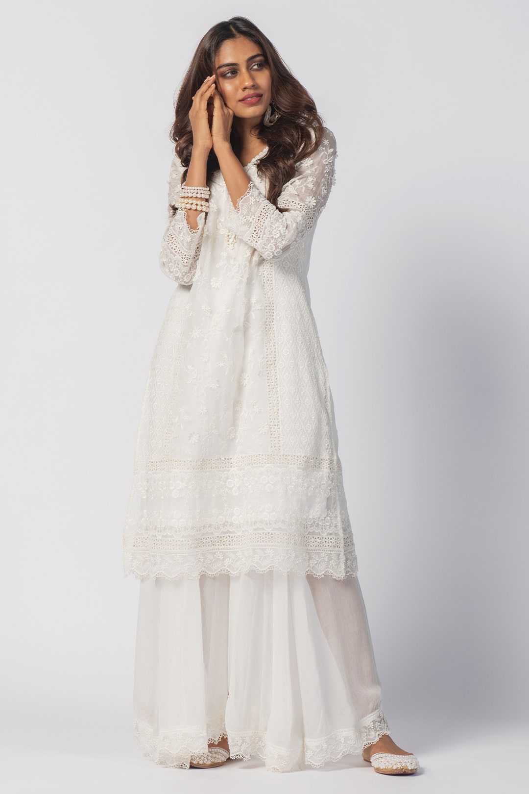 Mulmul Organza Off White Fiona Kurta