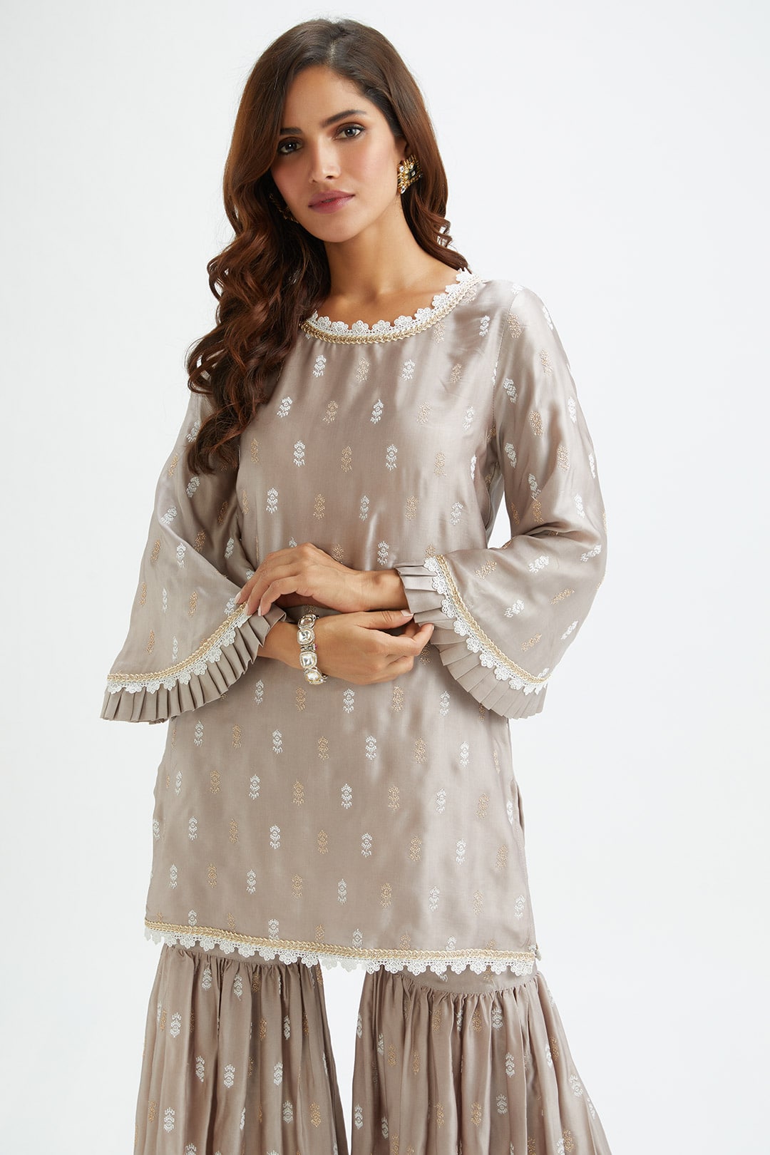 Mulmul Cupro Silk Florence Grey Kurta With Florence Dark Grey Garara