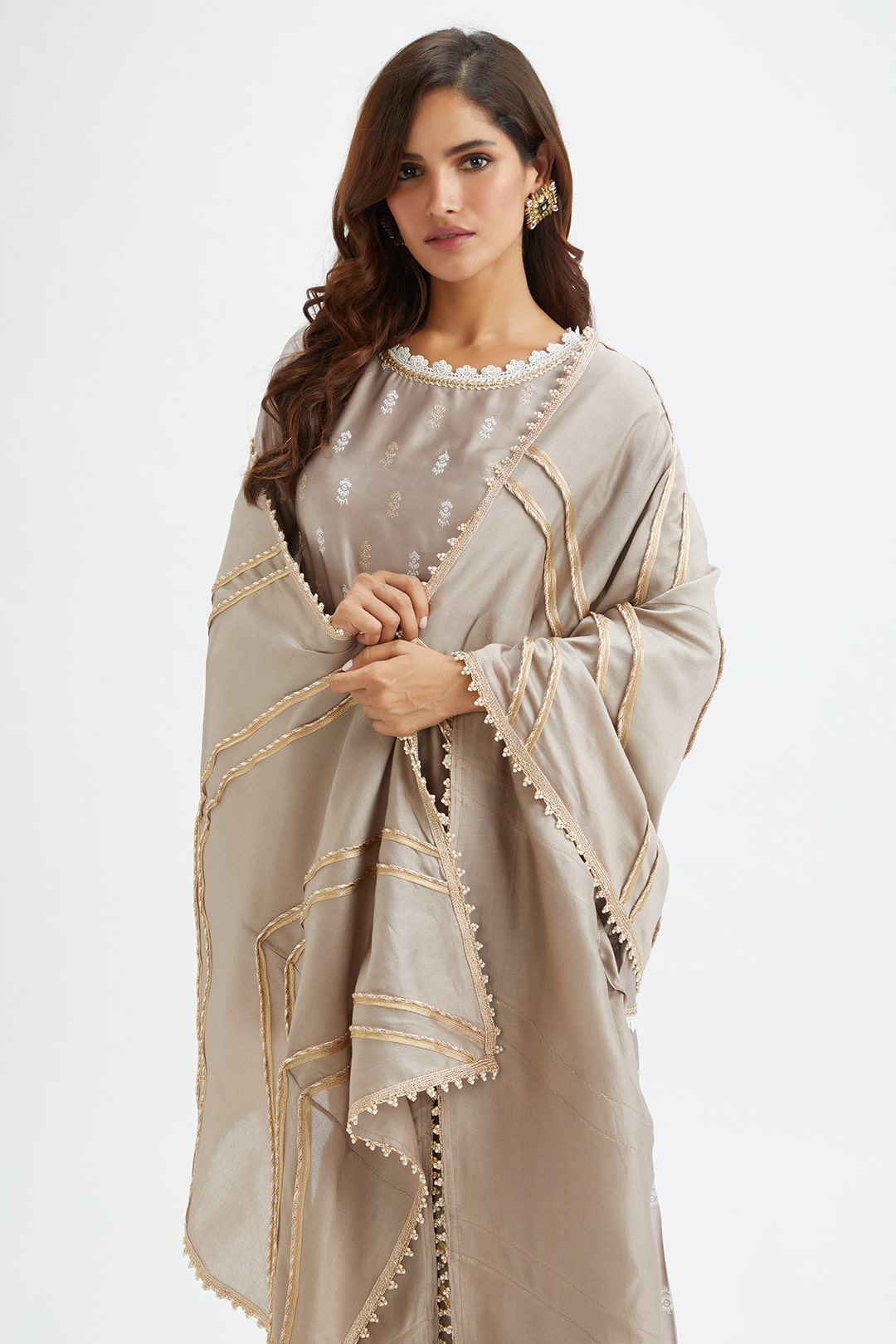 Mulmul Cupro Silk Florence Grey Kurta With Florence Dark Grey Garara