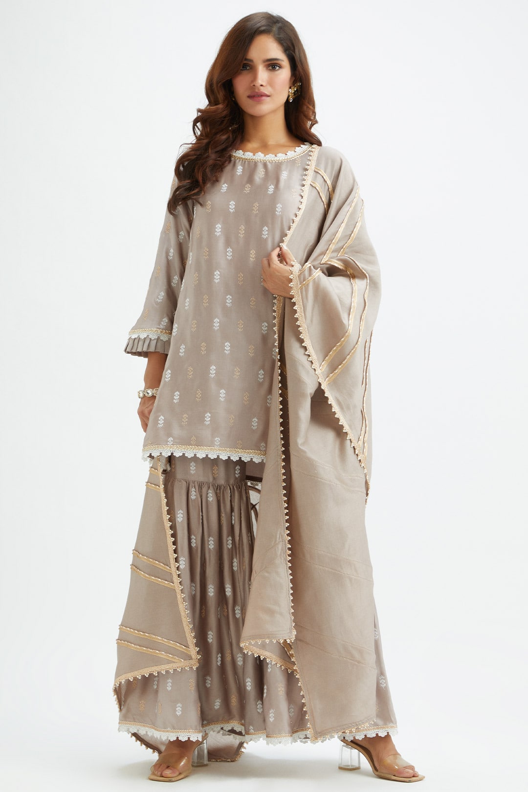 Mulmul Cupro Silk Florence Grey Kurta With Florence Dark Grey Garara