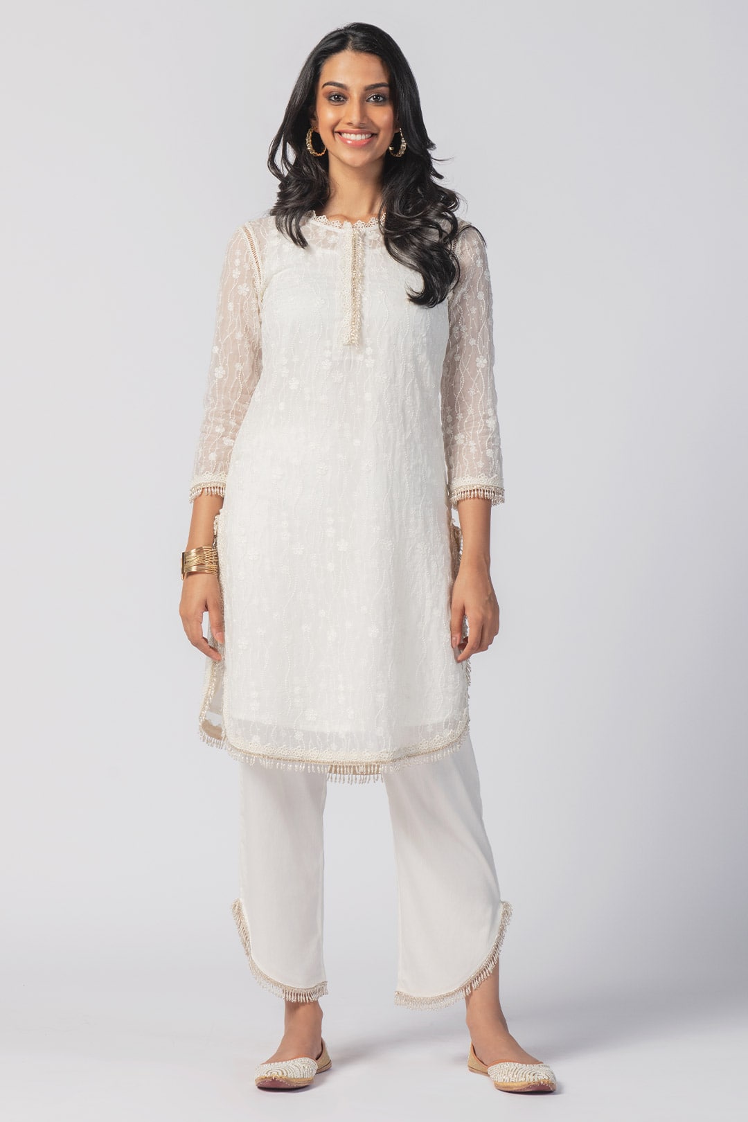 Mulmul Organza Freya Off White Kurta