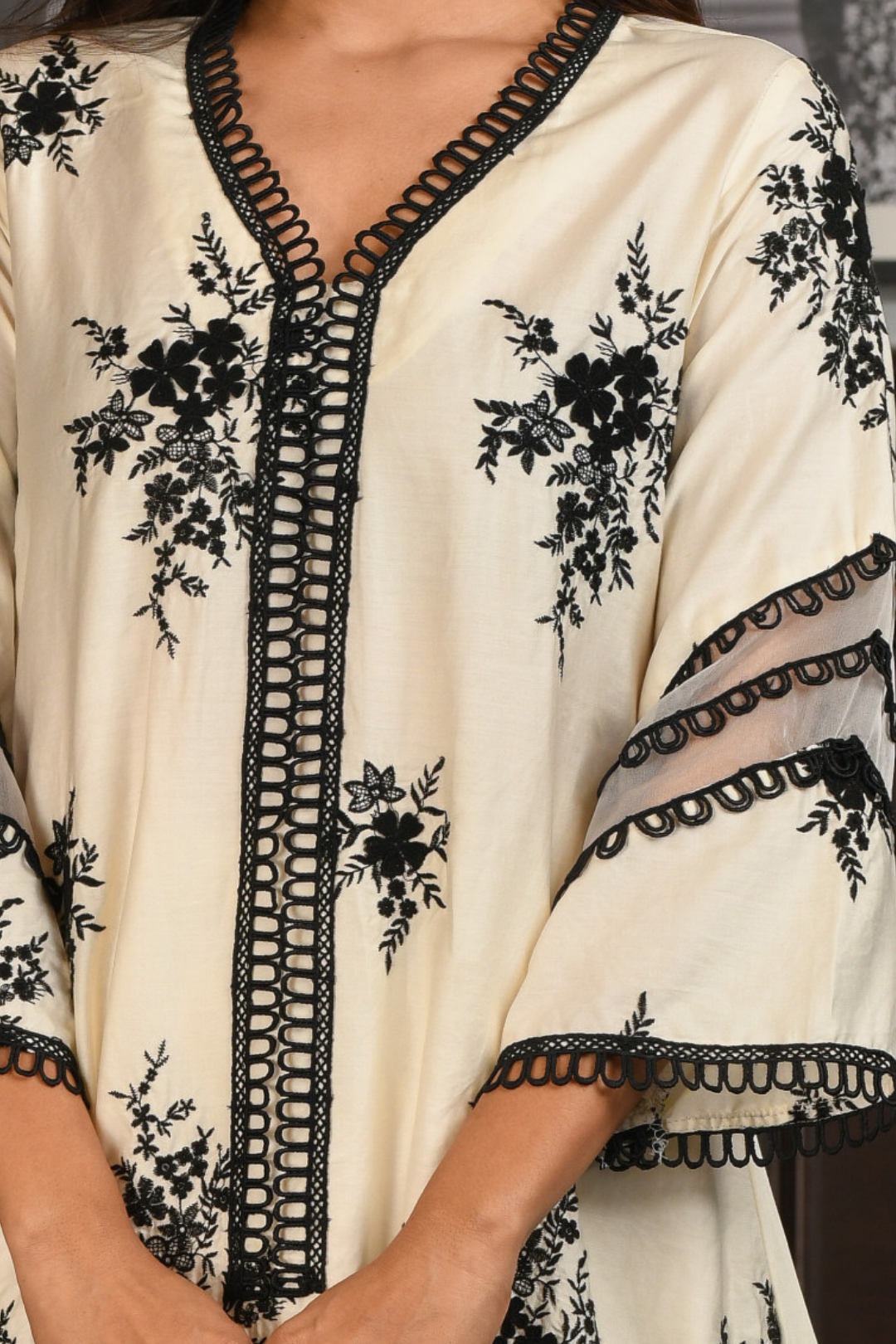 Mulmul Pima Satin Gail White Kurta With Gail White Pant