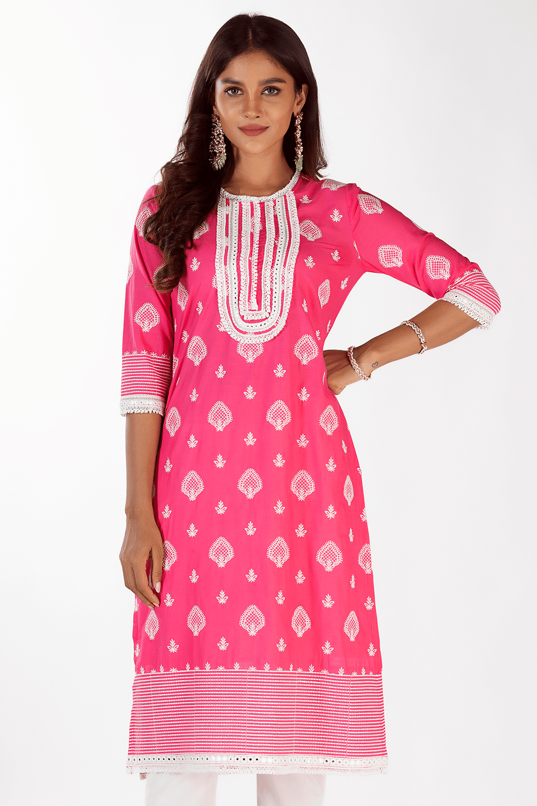 Mulmul Cotton Gene Fuchsia Kurta