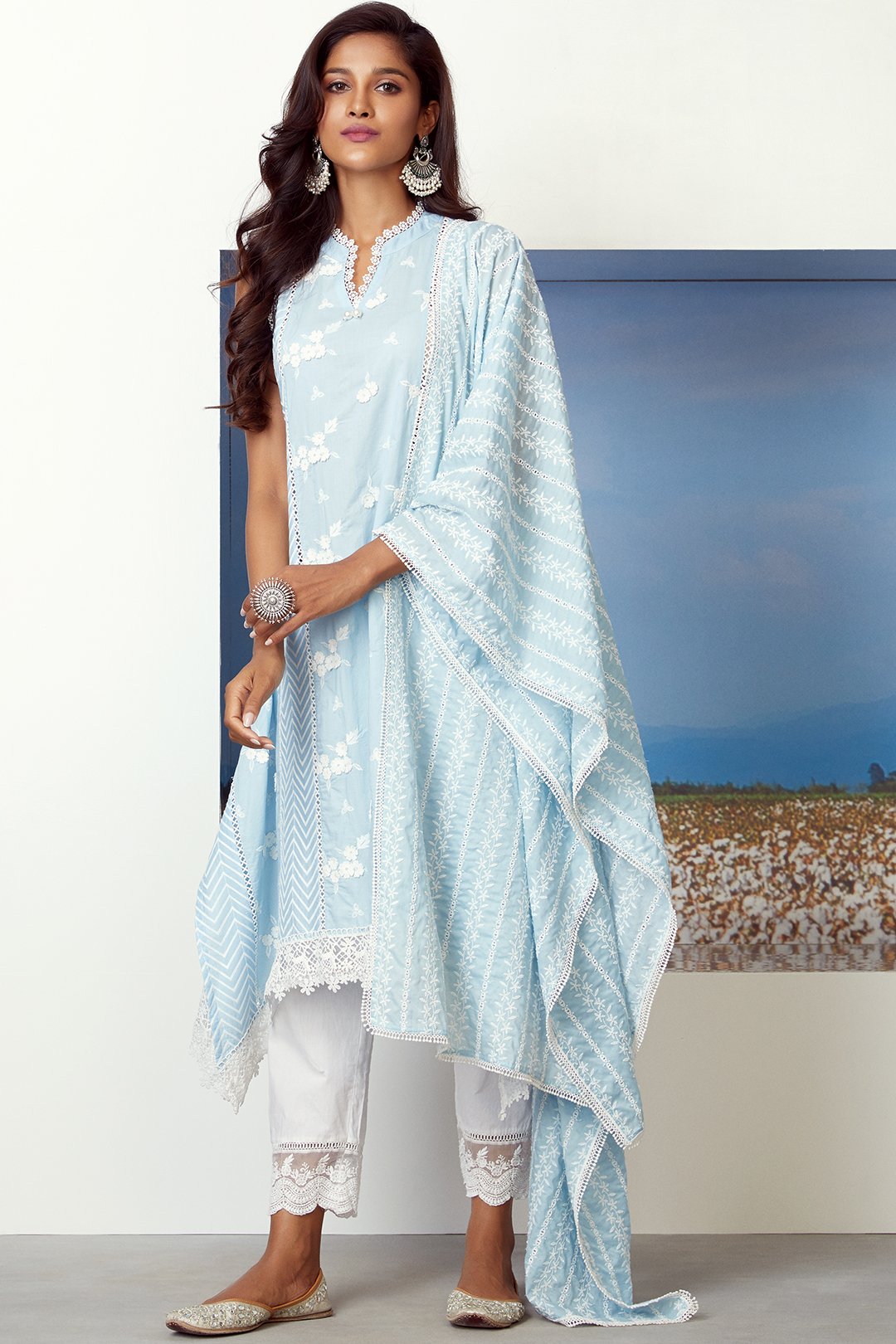 Mulmul Cotton GLORY KURTA With FLORAL ORGANZA PANT