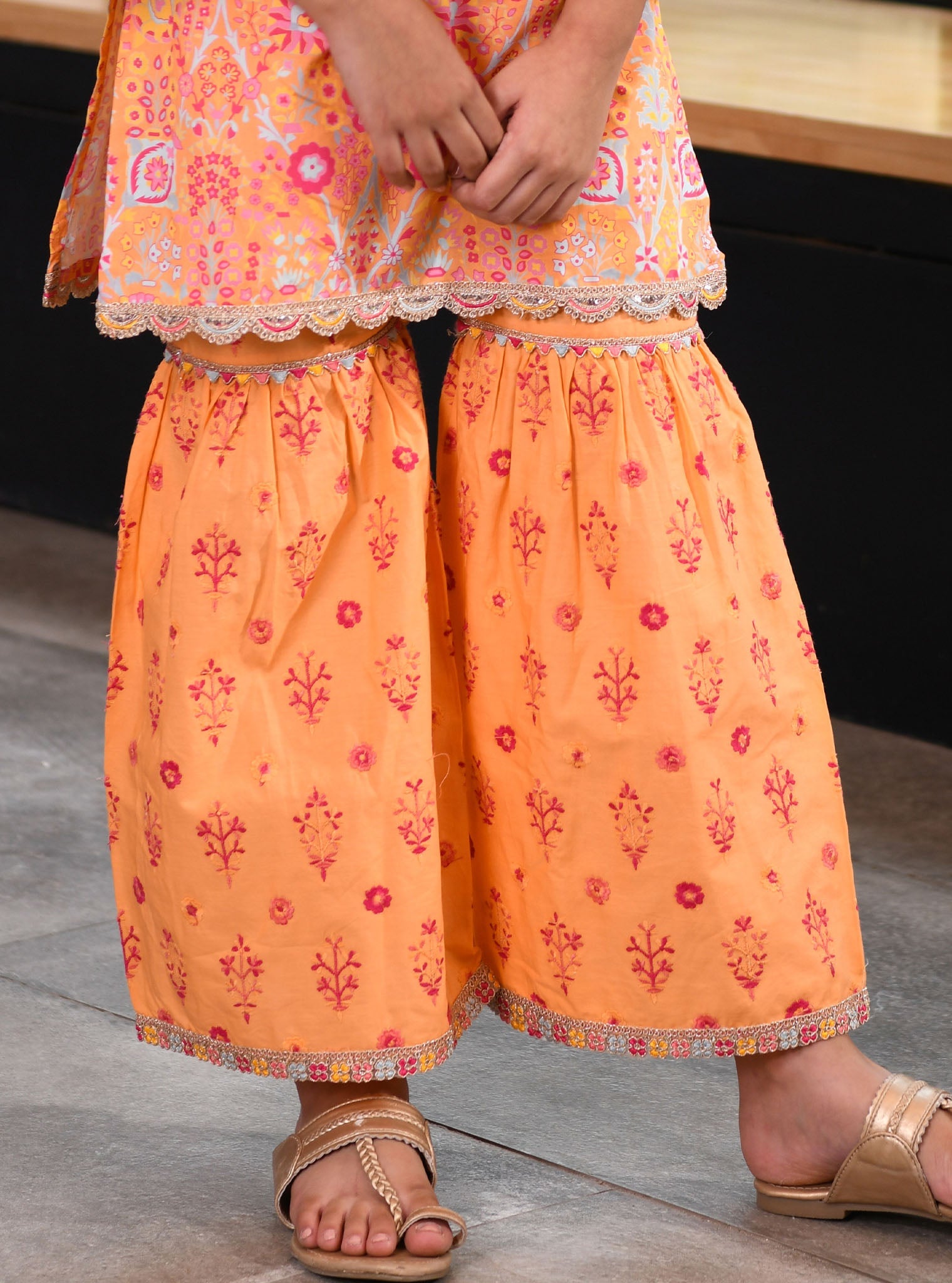 Mulmul Cotton Grace Orange Kurta With Grace Orange Garara