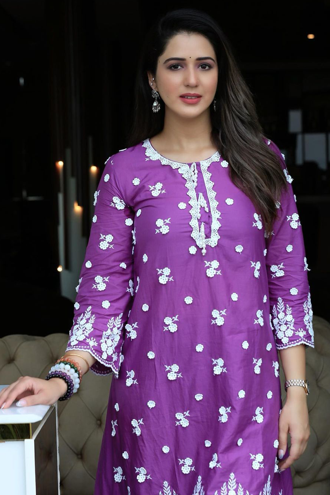 Mulmul Cotton Jade Purple Kurta With Jade Purple Pyajama