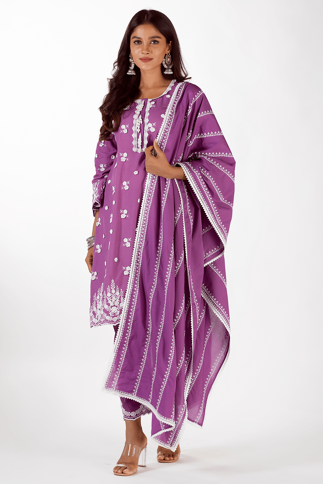 Mulmul Cotton Jade Purple Kurta With Jade Purple Pyajama