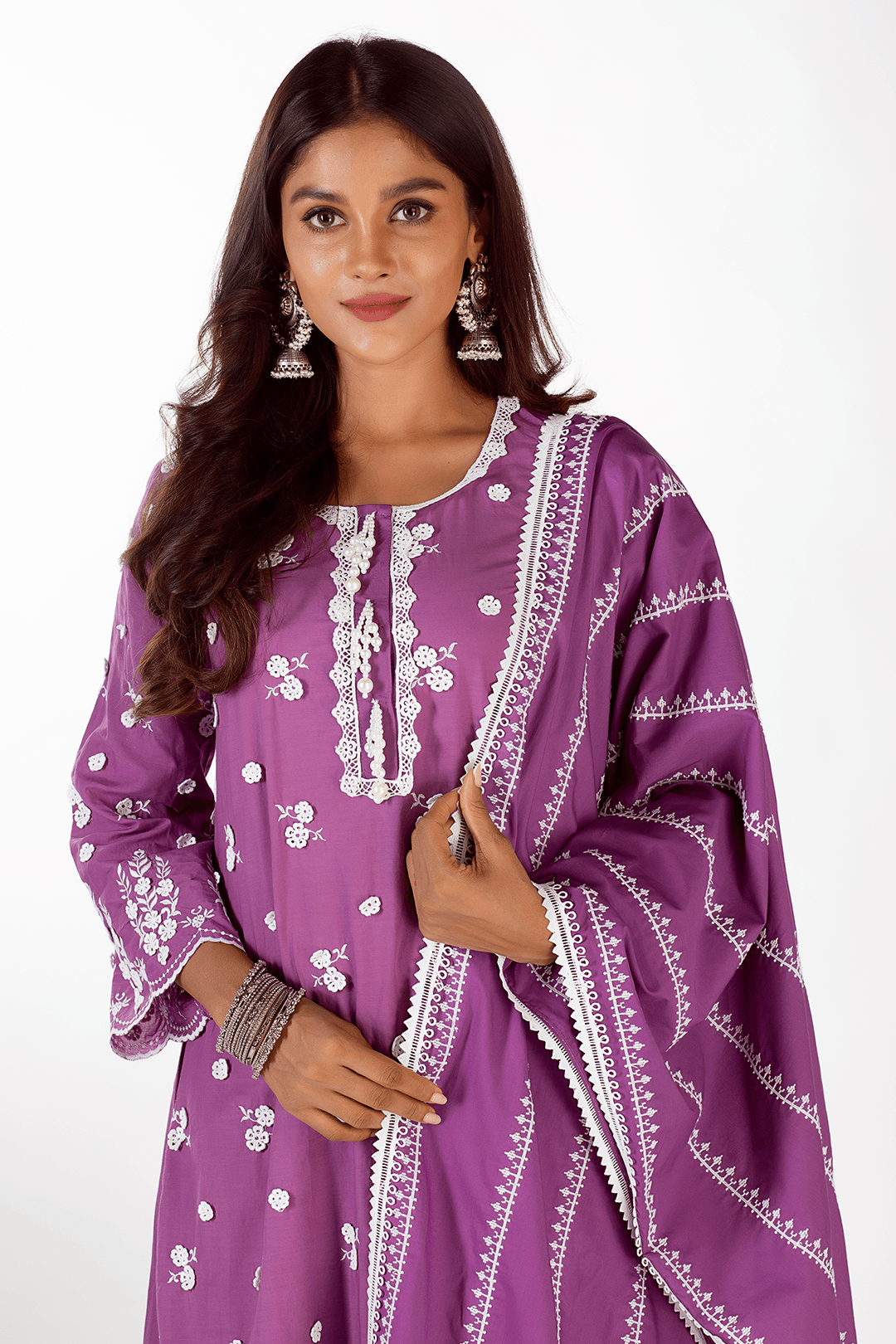 Mulmul Cotton Jade Purple Kurta With Jade Purple Pyajama