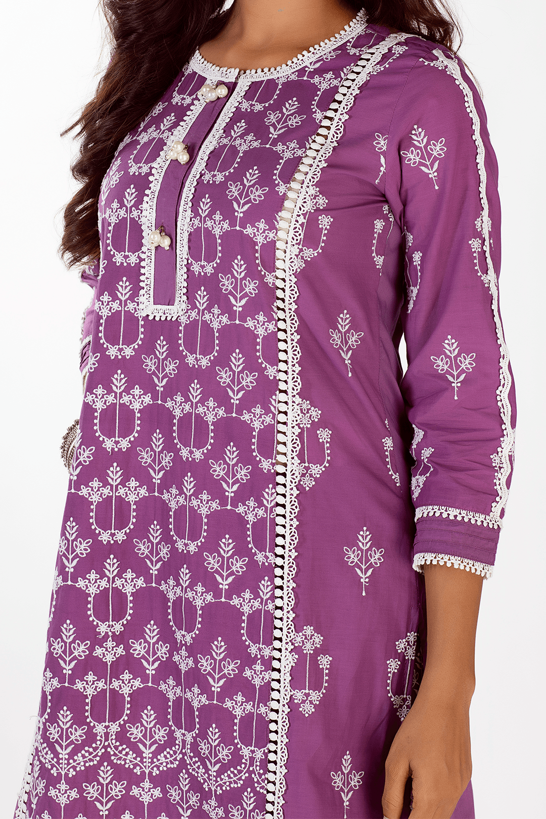 Mulmul Cotton Mae Purple Kurta With Mae Purple Pyajama