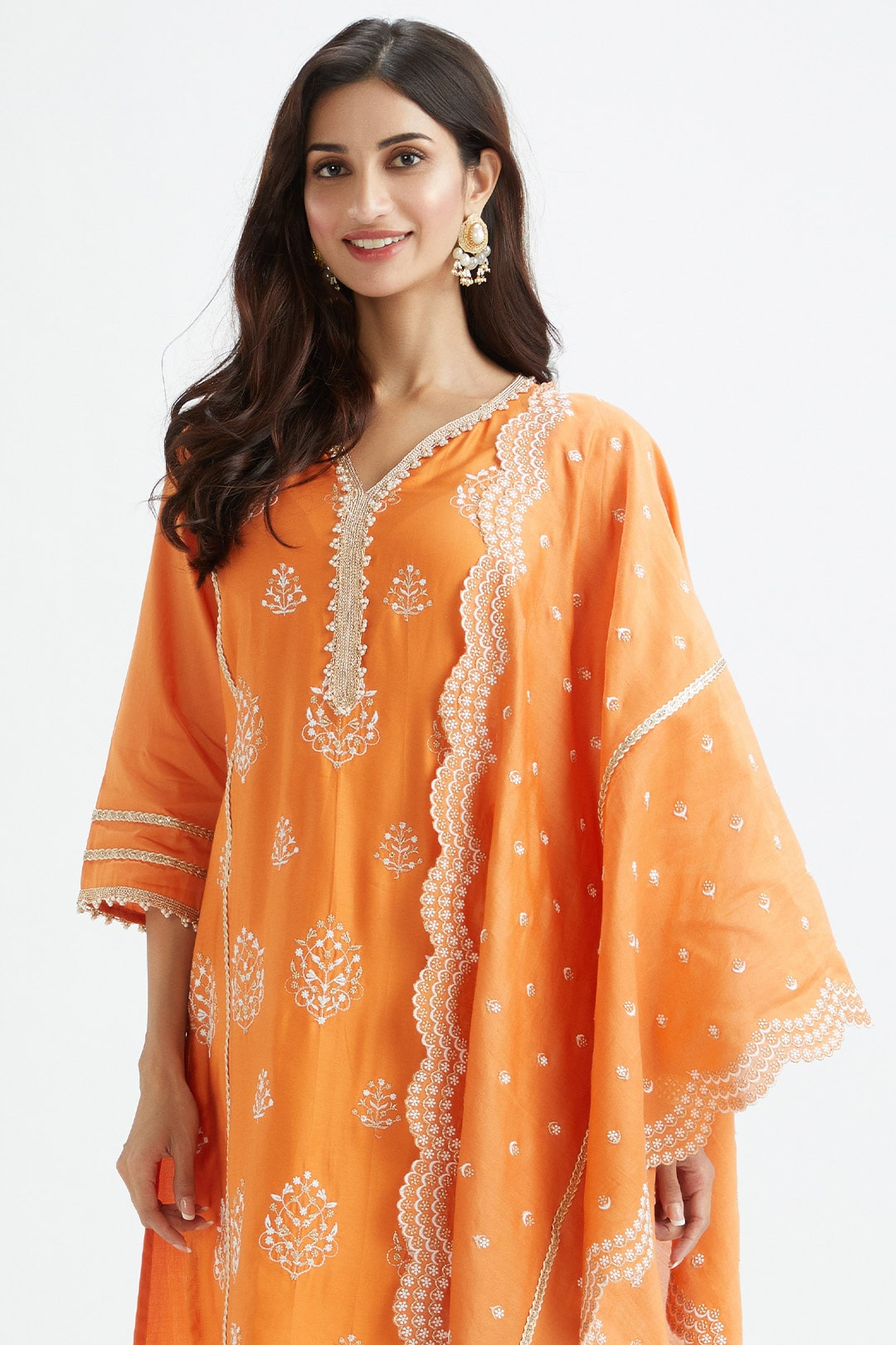 Mulmul Supima Satin Jane Orange Kurta With Jane Orange Pant