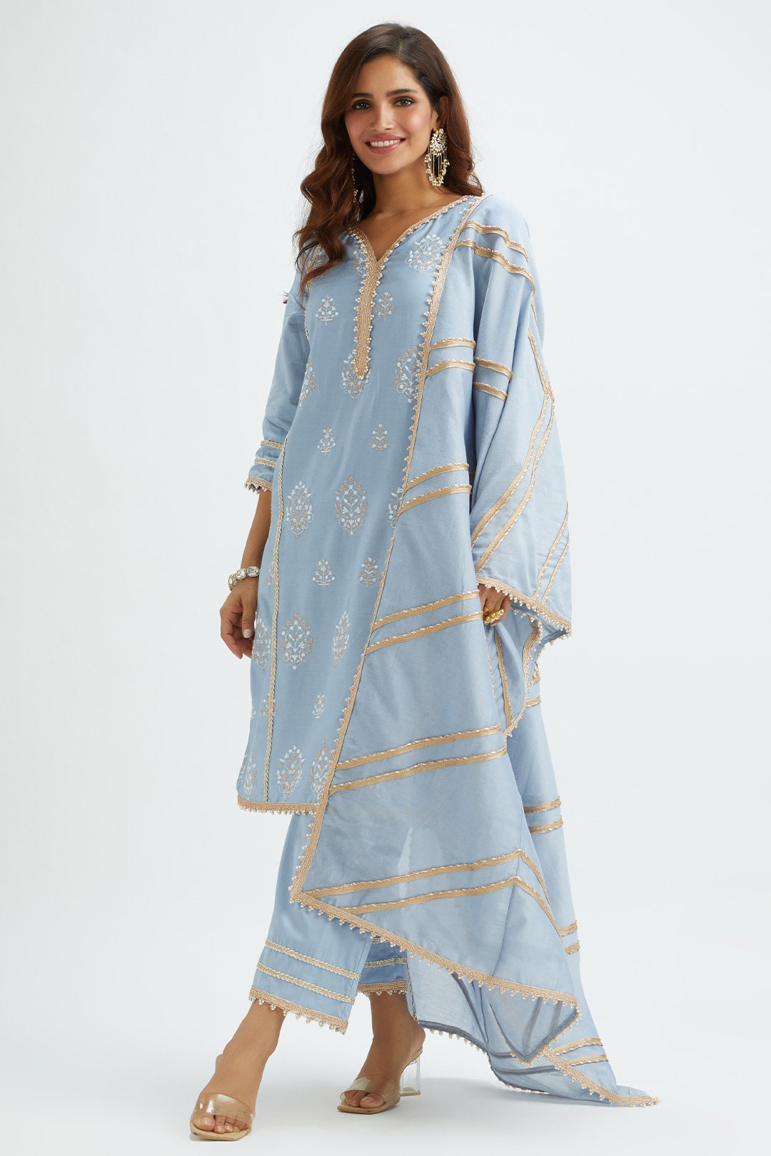 Mulmul Supima Satin Jane Blue Kurta With Jane Blue Pant