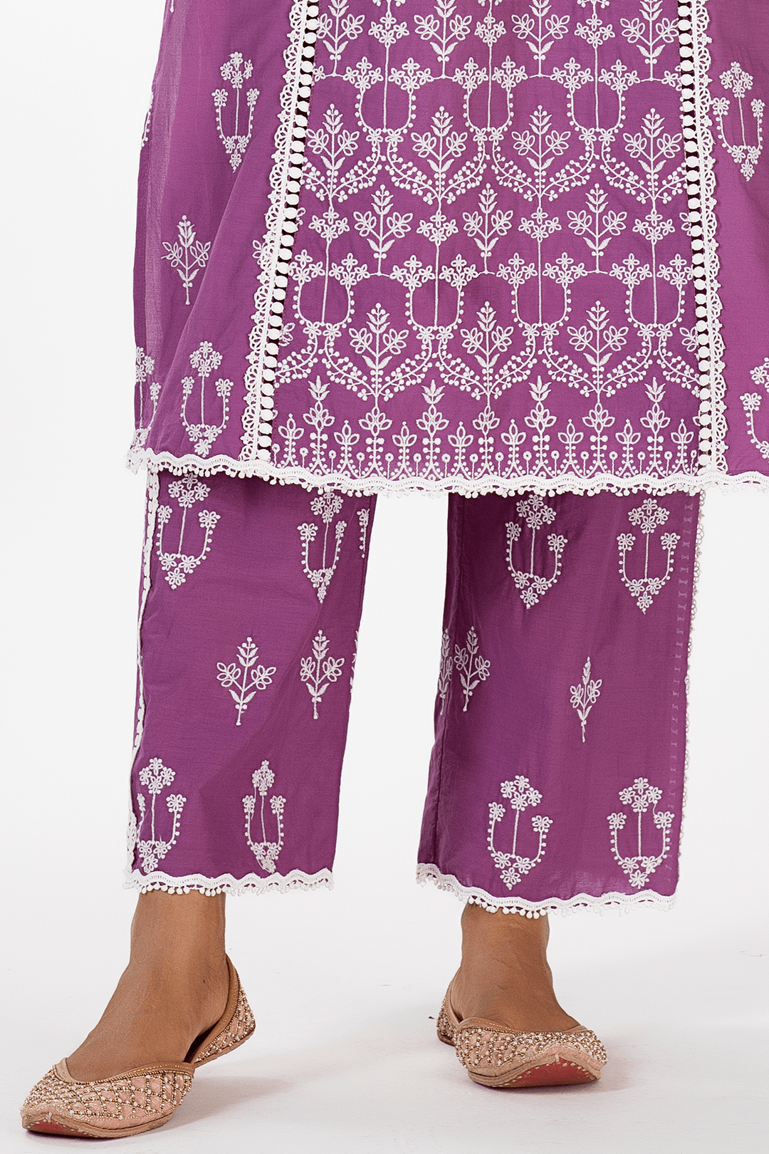 Mulmul Cotton Mae Purple Kurta With Mae Purple Pyajama