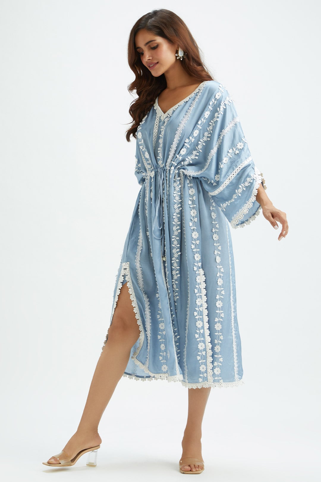 Mulmul Cupro Silk Montana Blue Kaftan