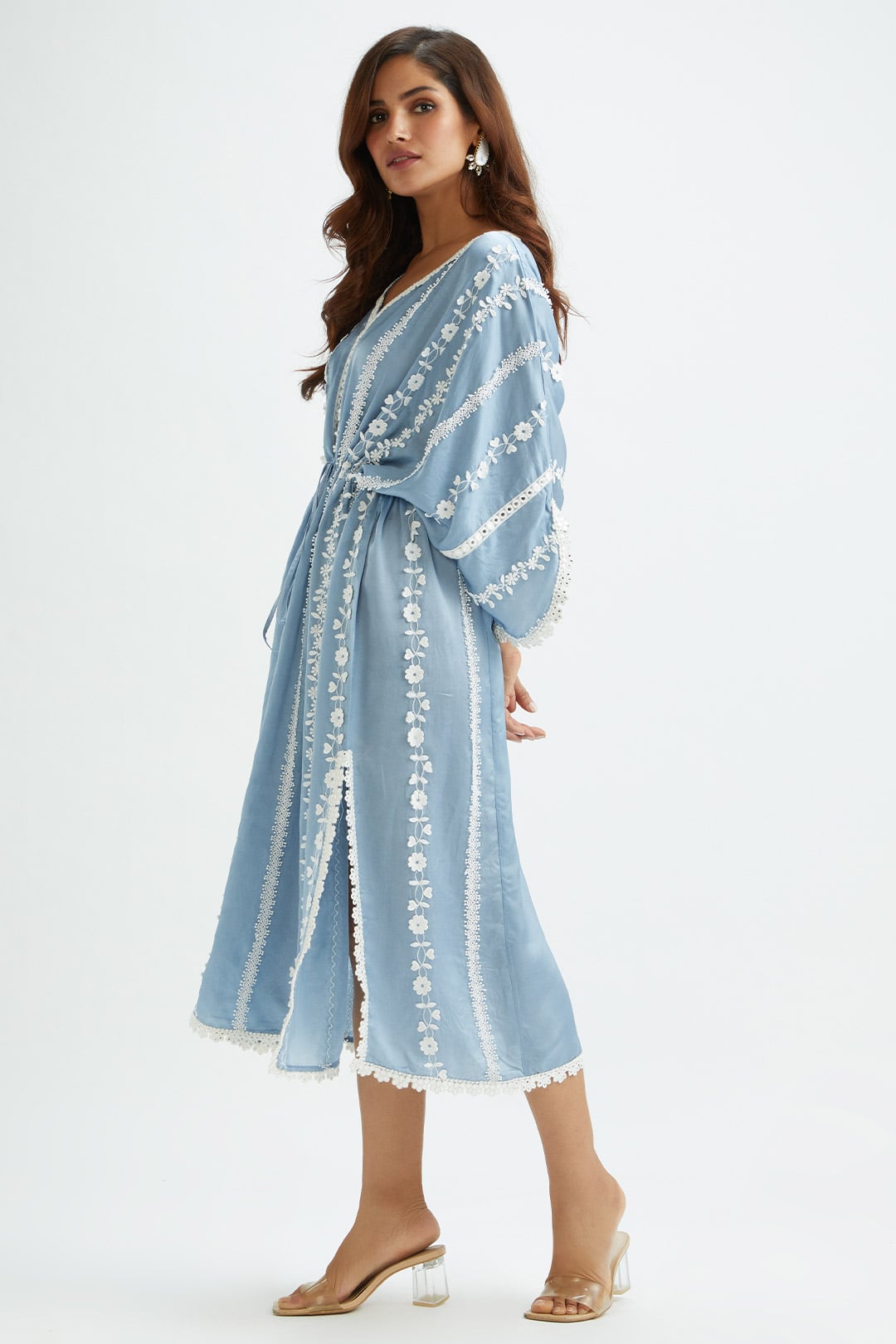 Mulmul Cupro Silk Montana Blue Kaftan