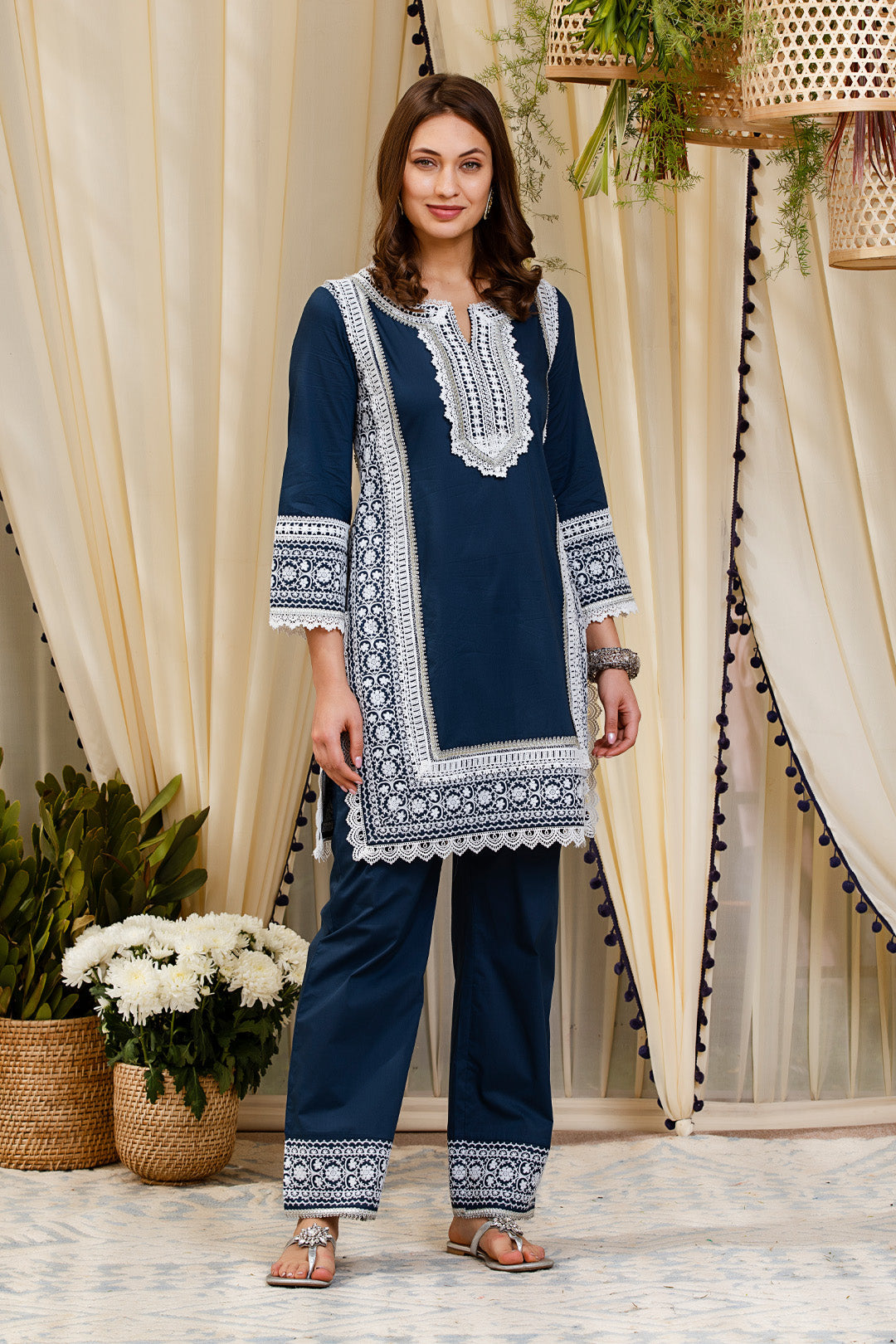 Mulmul Cotton Elda Kurta With Elda Pyajama