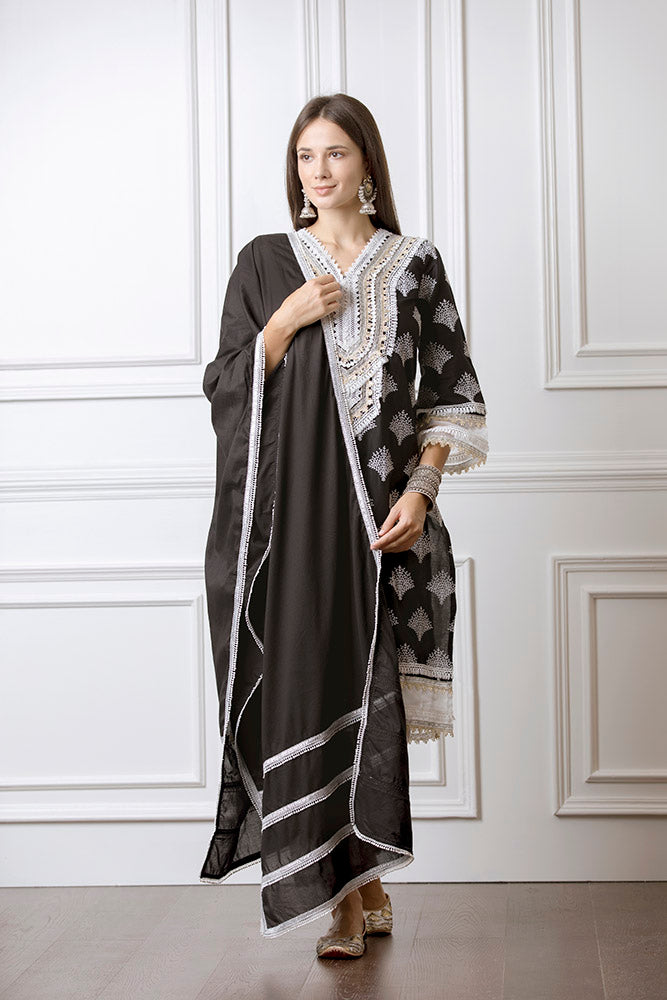 Mulmul Maple Black Kurta with Maple Pyajama