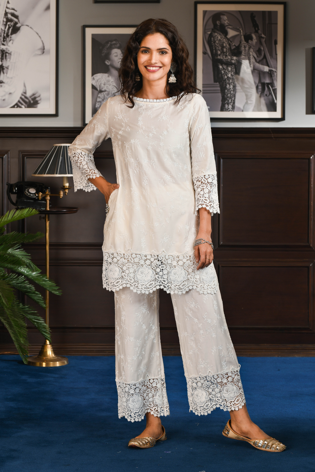 Pima Satin Yuki Kurta With Yuki Pyajama