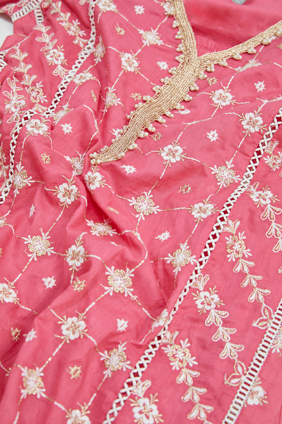 Mulmul Cotton Pelican Pink Kurta With Pelican Pink Pyajama