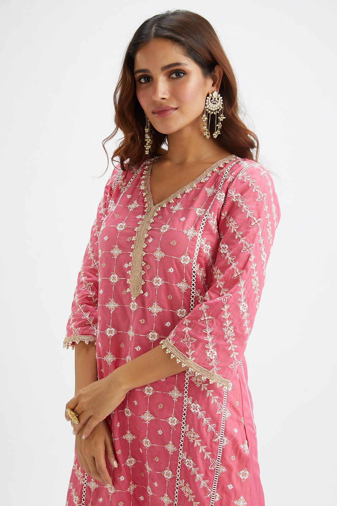 Mulmul Cotton Pelican Pink Kurta With Pelican Pink Pyajama