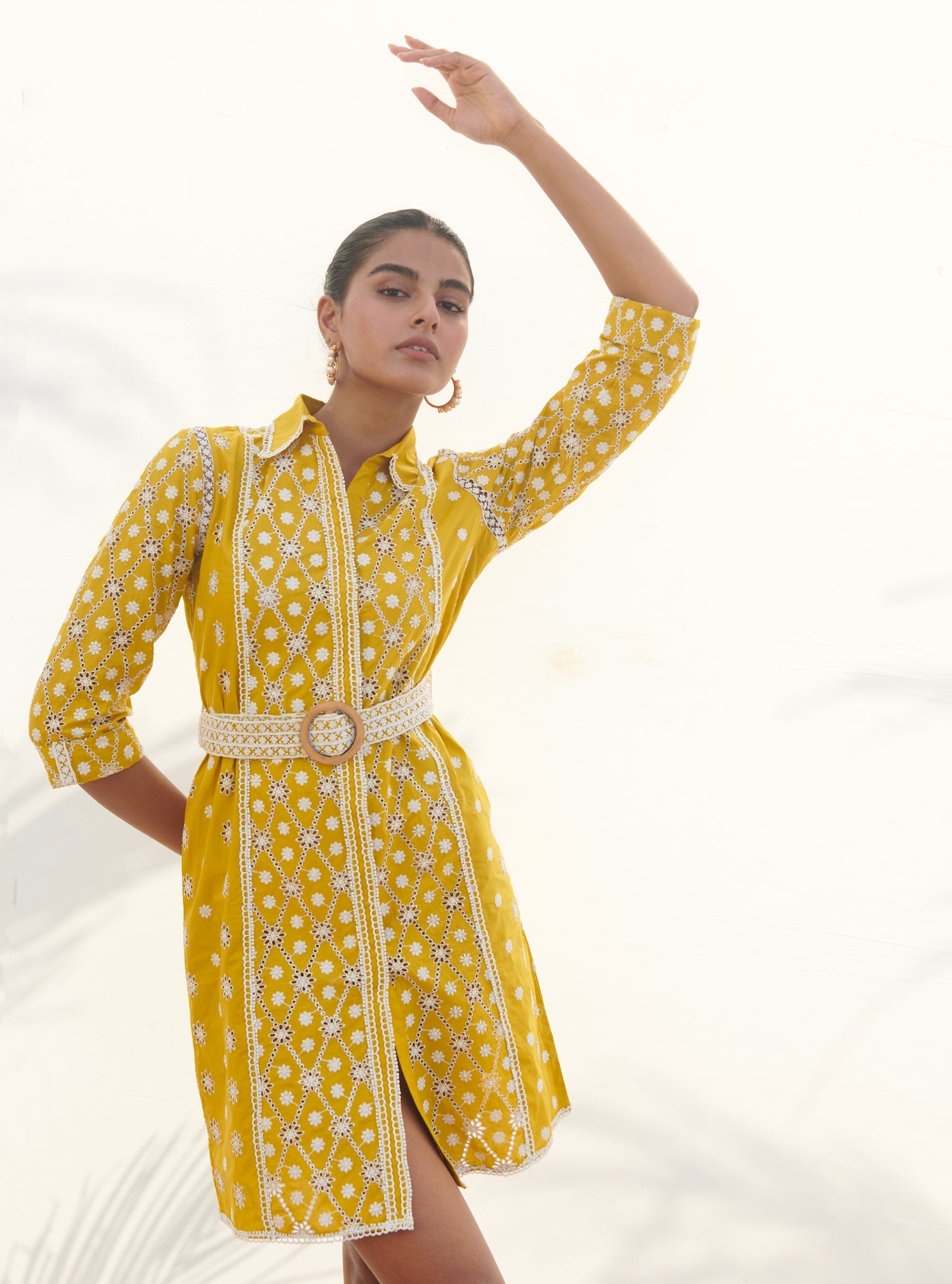 Mulmul Cotton Periwinkle Yellow Dress