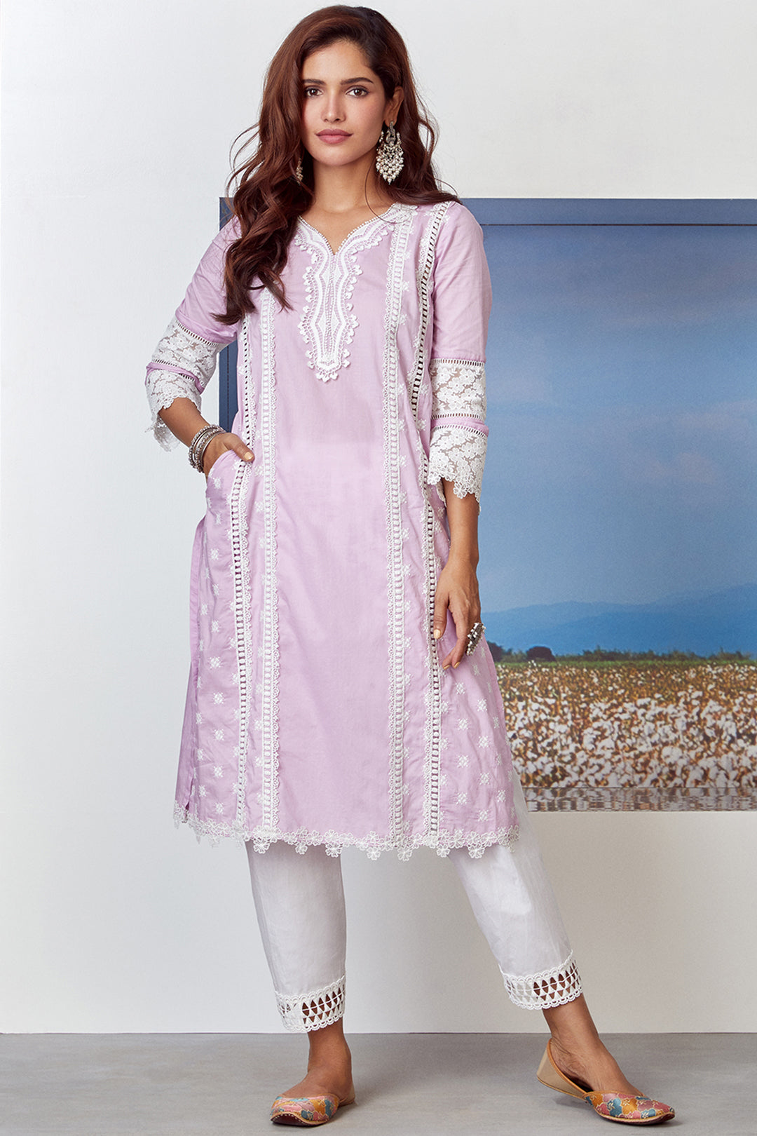 Mulmul Cotton Poetry Lilac Kurta