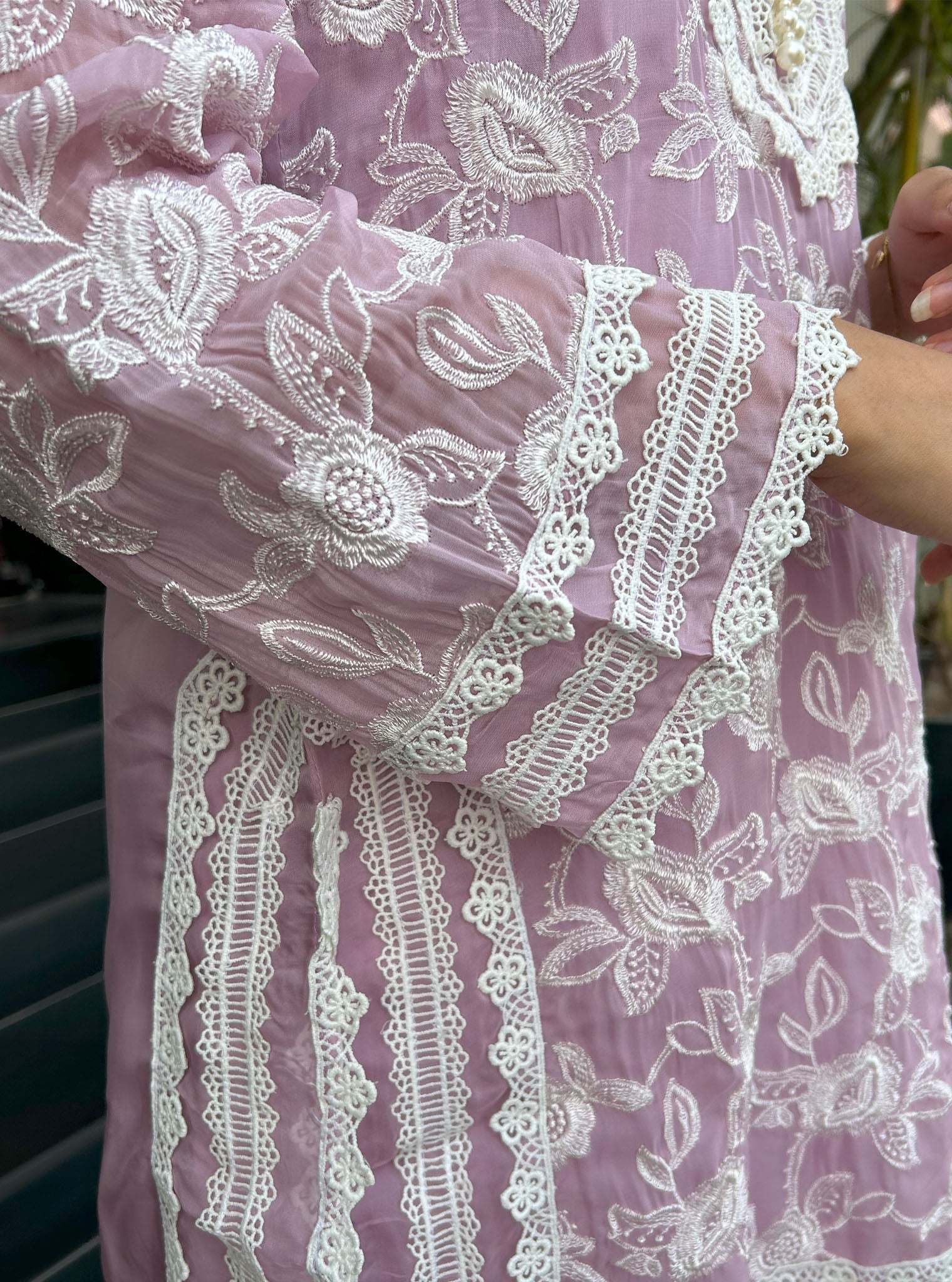 Mulmul Cotton Lyella Lilac Kurta with Mulmul Cotton Lyella Lilac Garara