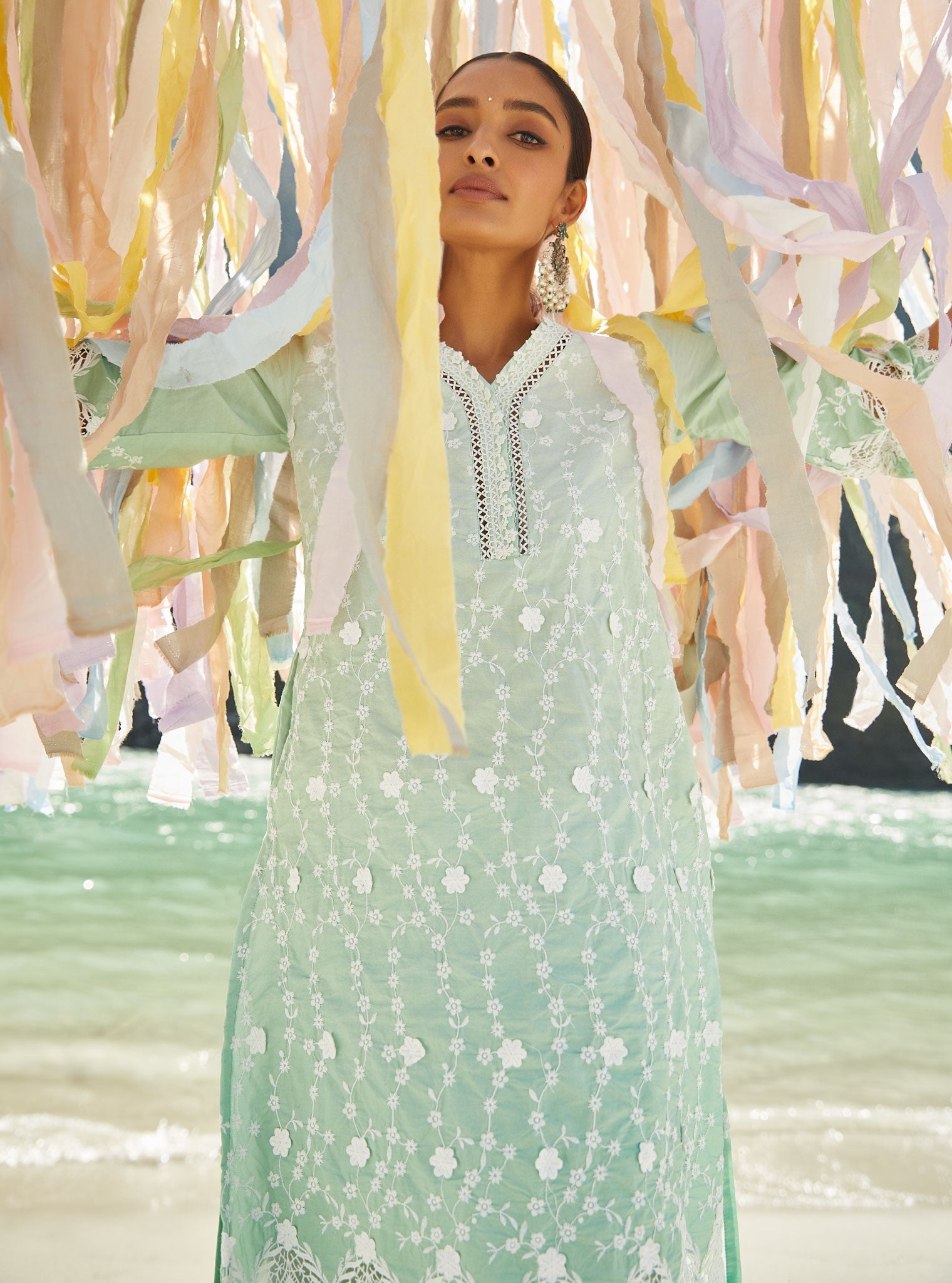 Mulmul Cotton Purna Green Kurta With Purna Green Palazzo