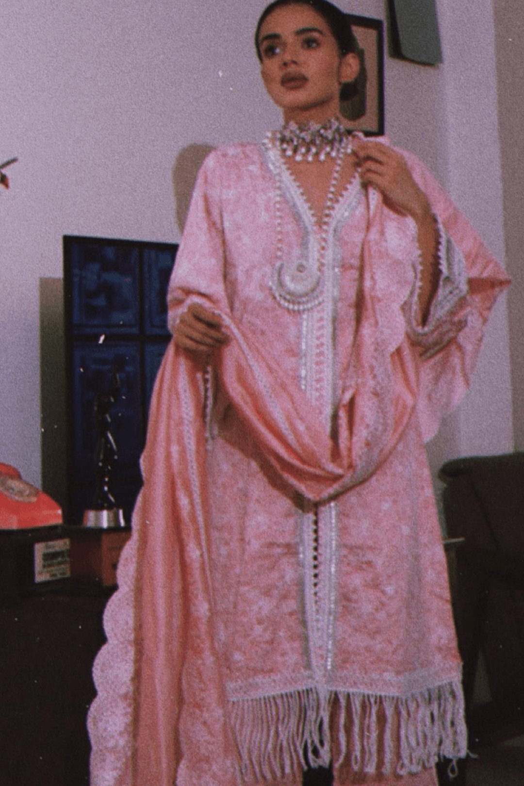 Mulmul Pima Satin Rafa Pink Kurta With Rafa Pink Pant