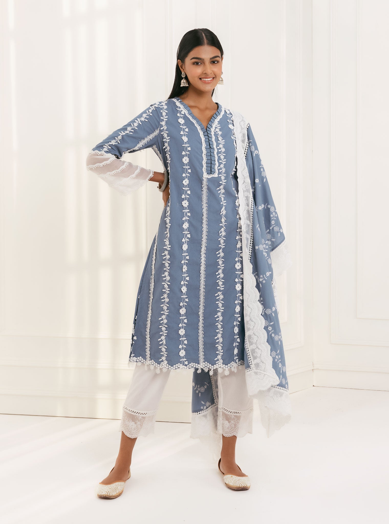 Mulmul Cotton Sainj Blue Kurta