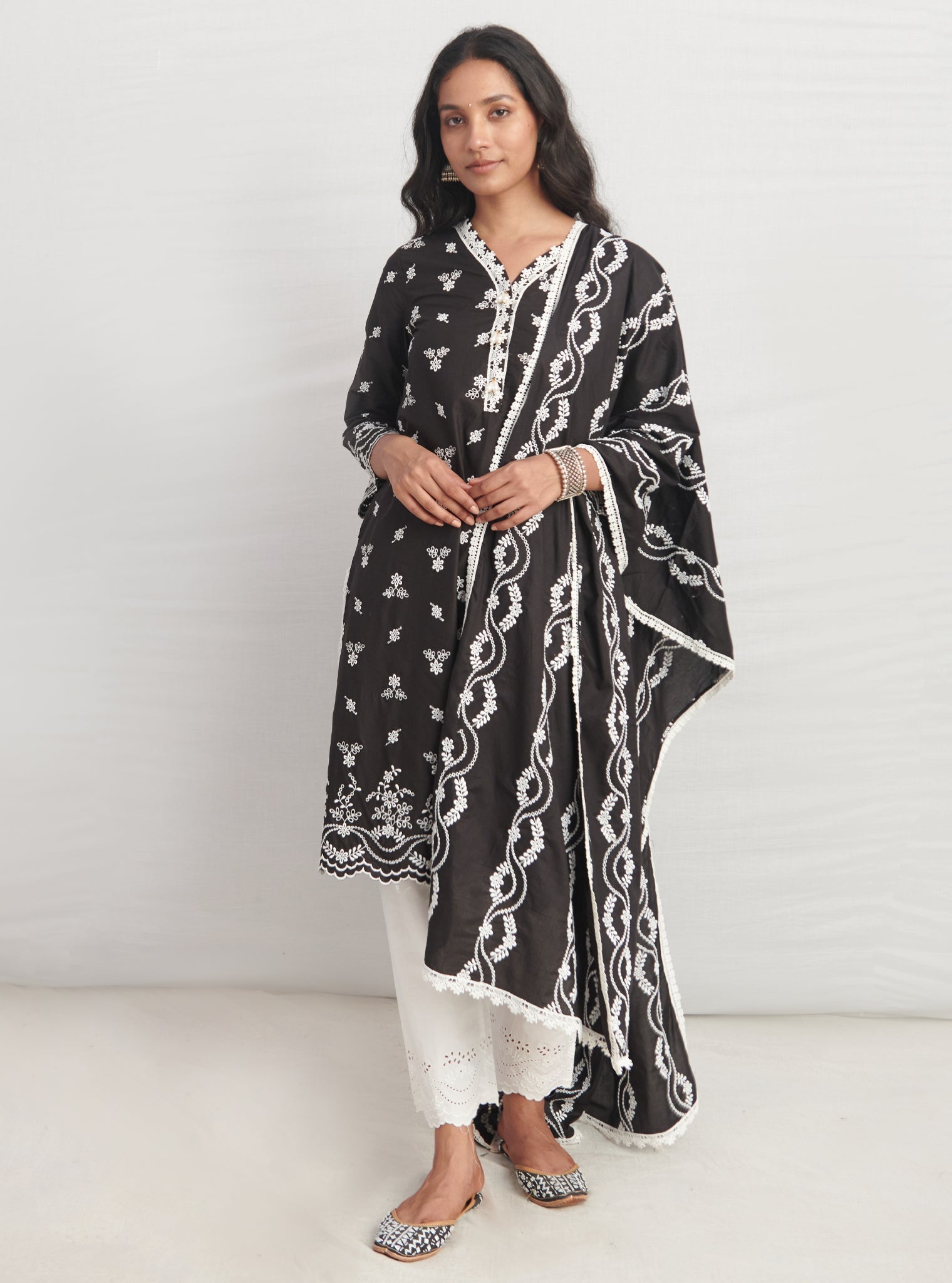 Mulmul Cotton Satari Black kurta