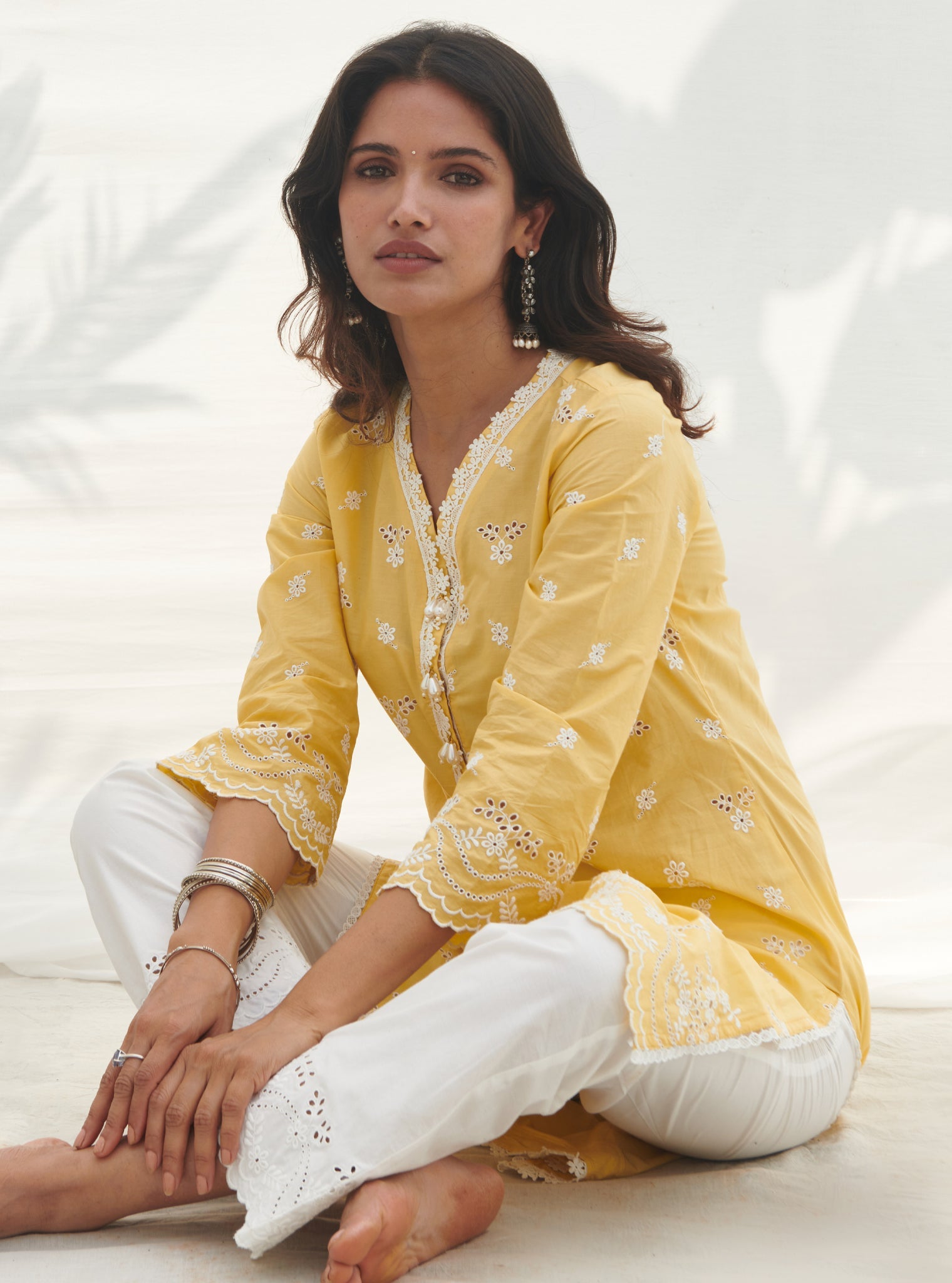 Mulmul Cotton Satari Yellow kurta