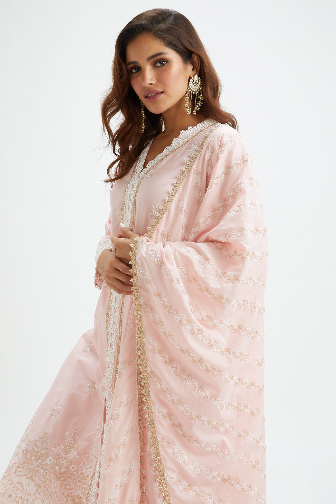 Mulmul Cotton Swan Pink Kurta With Swan Pink Pant